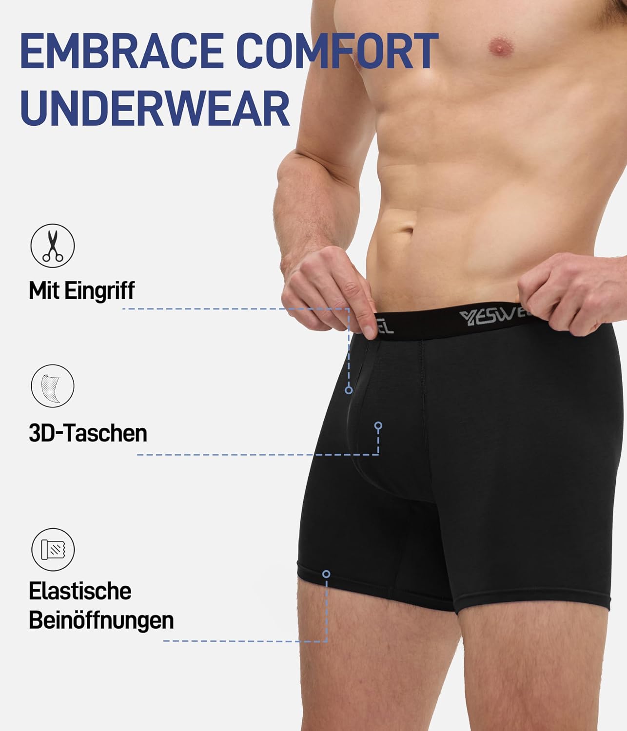 Thumbnail 2 de YESWEL Bambus Boxershorts Herren – 6er oder 10er Pack, Langges Bein, Eingriff, atmungsaktiv