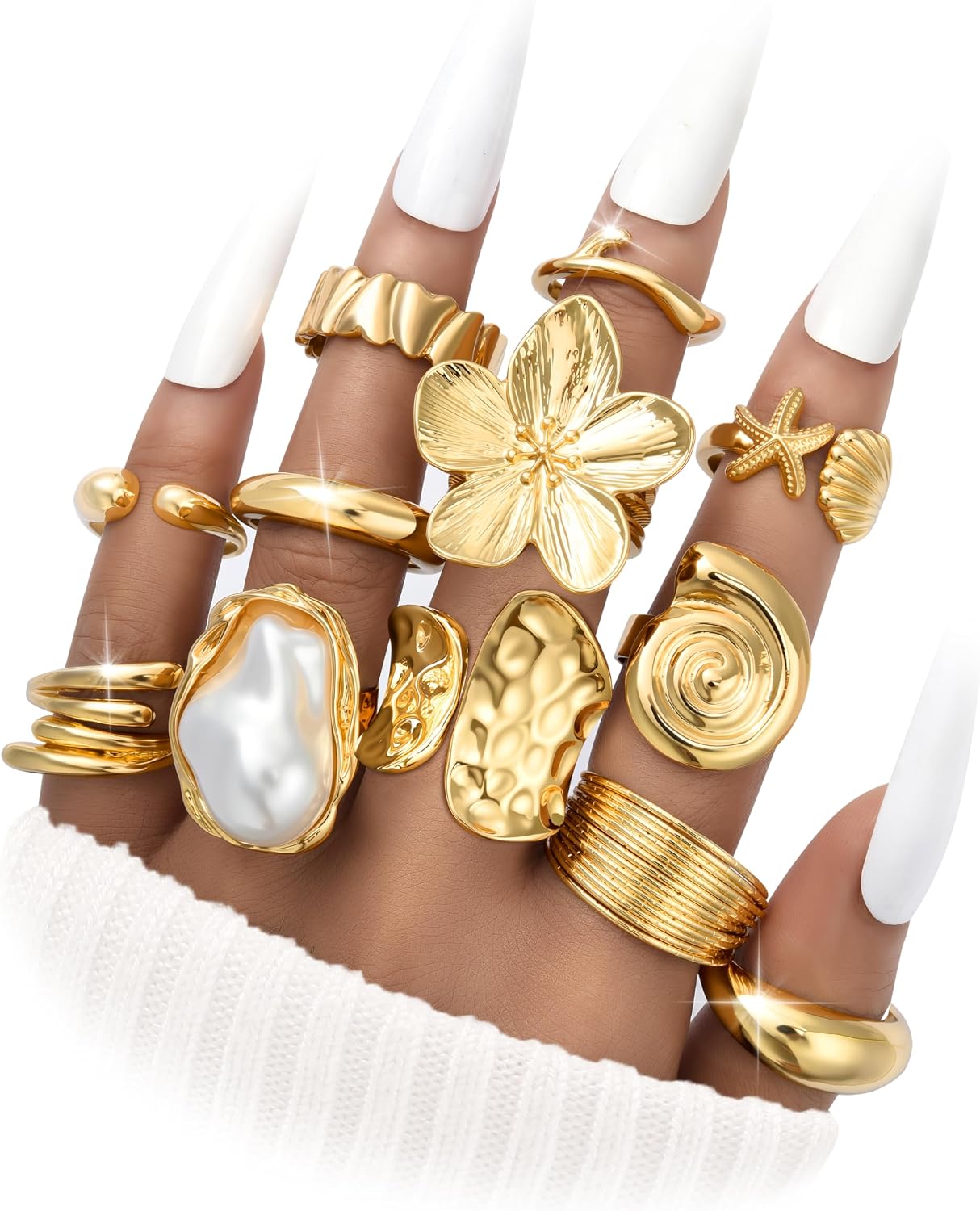 Detalle de FAXHION gold-plated ring set, 12-piece