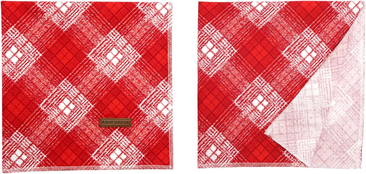 Detalle de Elegant little tail Christmas Dog Bandana, Large Red Plaid Cotton Scarf