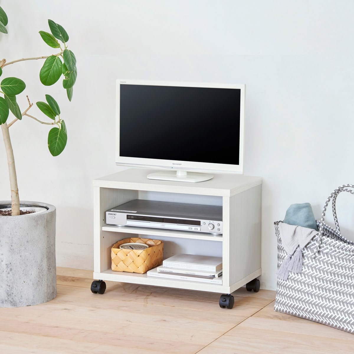 Detalle de 白井産業 フルニコ FUL-4050TVWH テレビ台 19V型対応 白木目 幅50.2cm キャスター付き