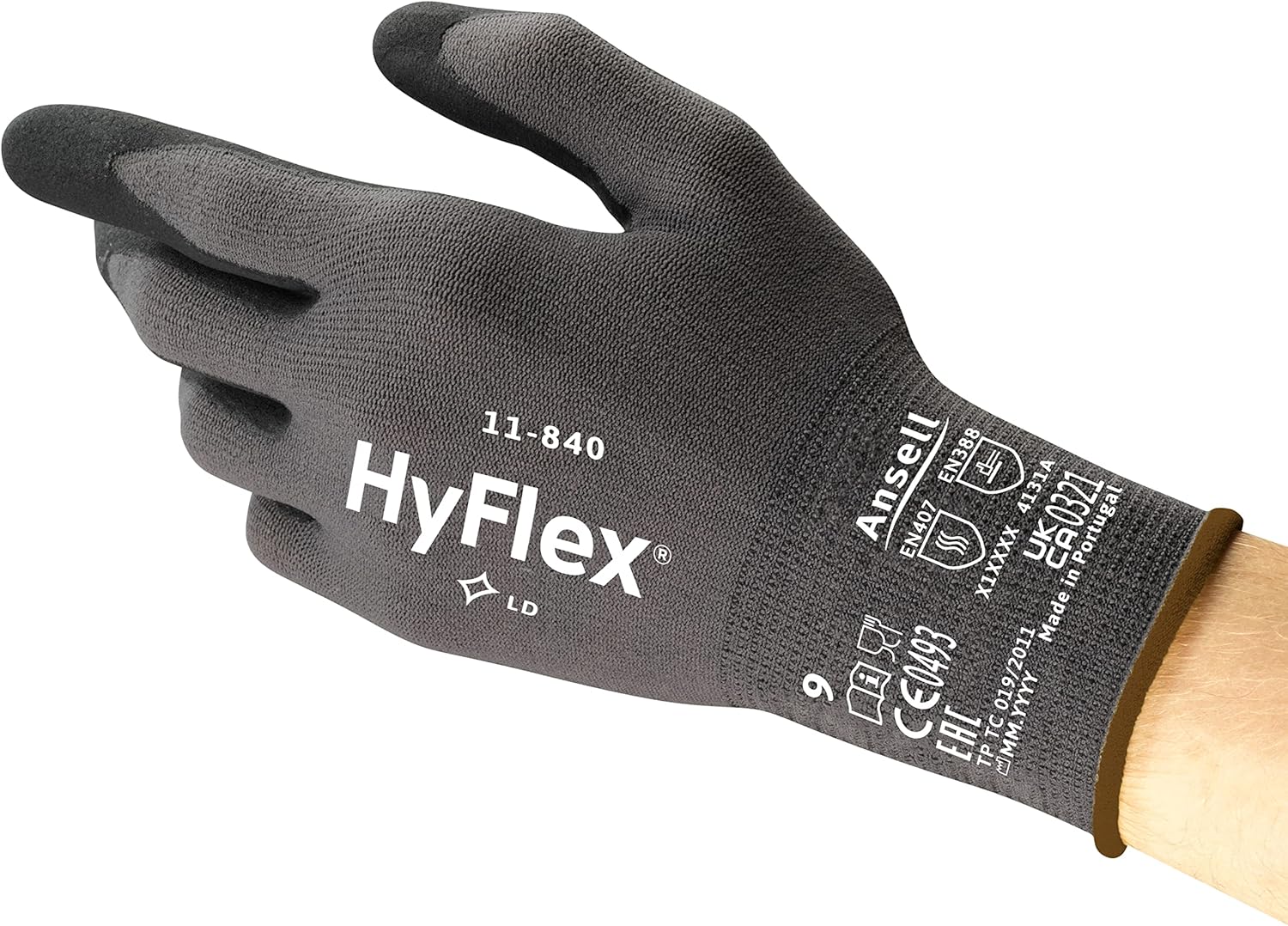 Ansell HyFlex HERO Series Mehrzweck-Arbeitshandschuhe – Nylon mit atmungsaktivem Nitrilschaumfutter, schwarz