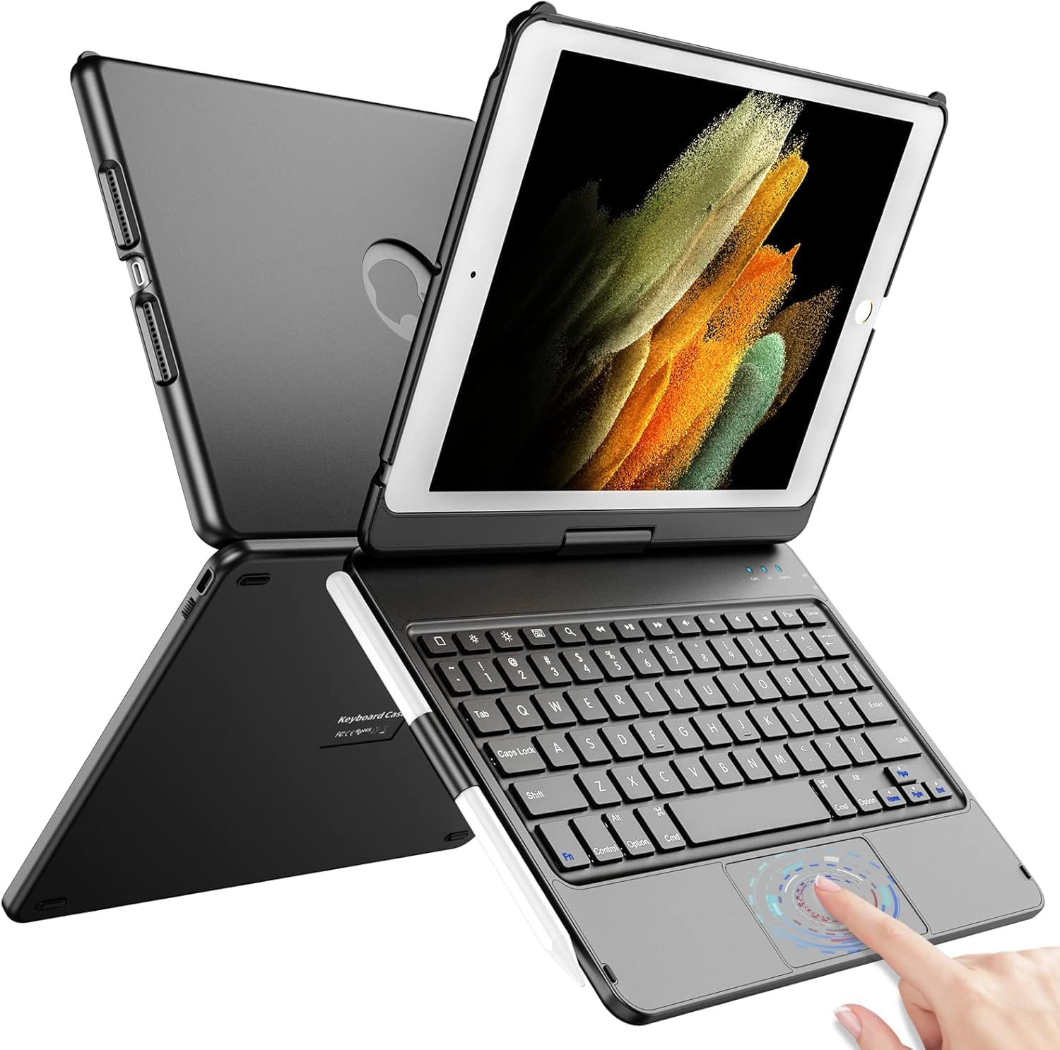 Detalle de TQQ Tastaturhülle für iPad 10.2 Zoll (7., 8. und 9. Generation) mit Präzisions-Trackpad und 10-Farbiger Hintergrundbeleuchtung – Deutsches QWERTZ-Layout