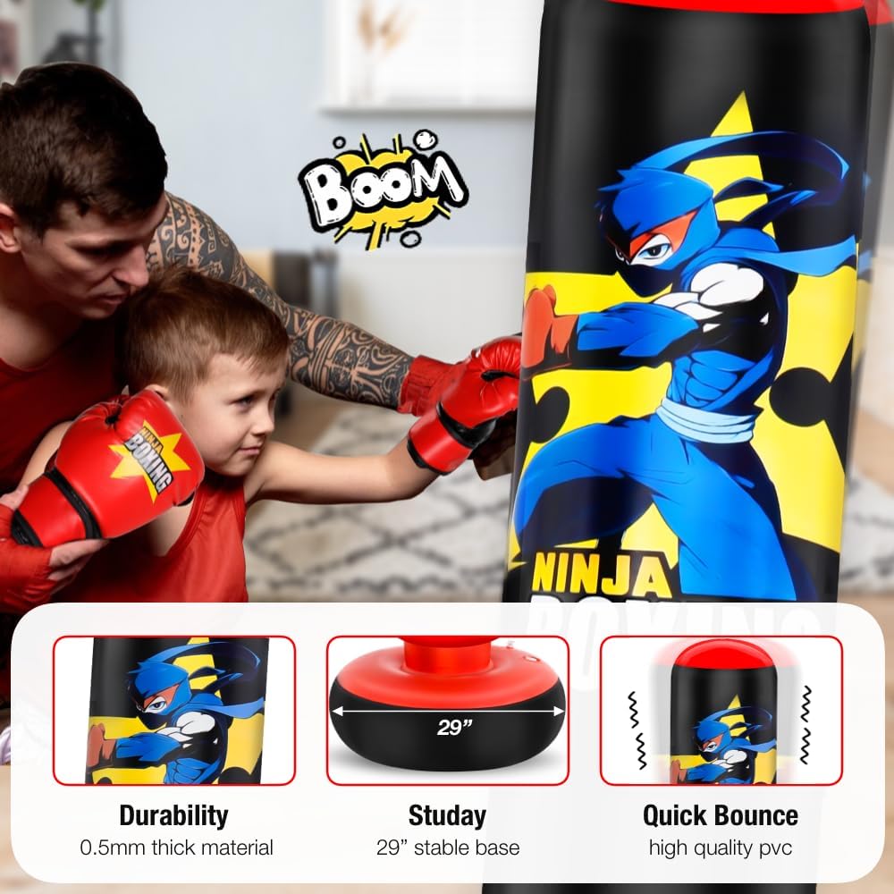 Thumbnail 1 de Punching Bag for Kids – 66 inch Inflatable Boxing Set with Gloves (Ages 5–12)