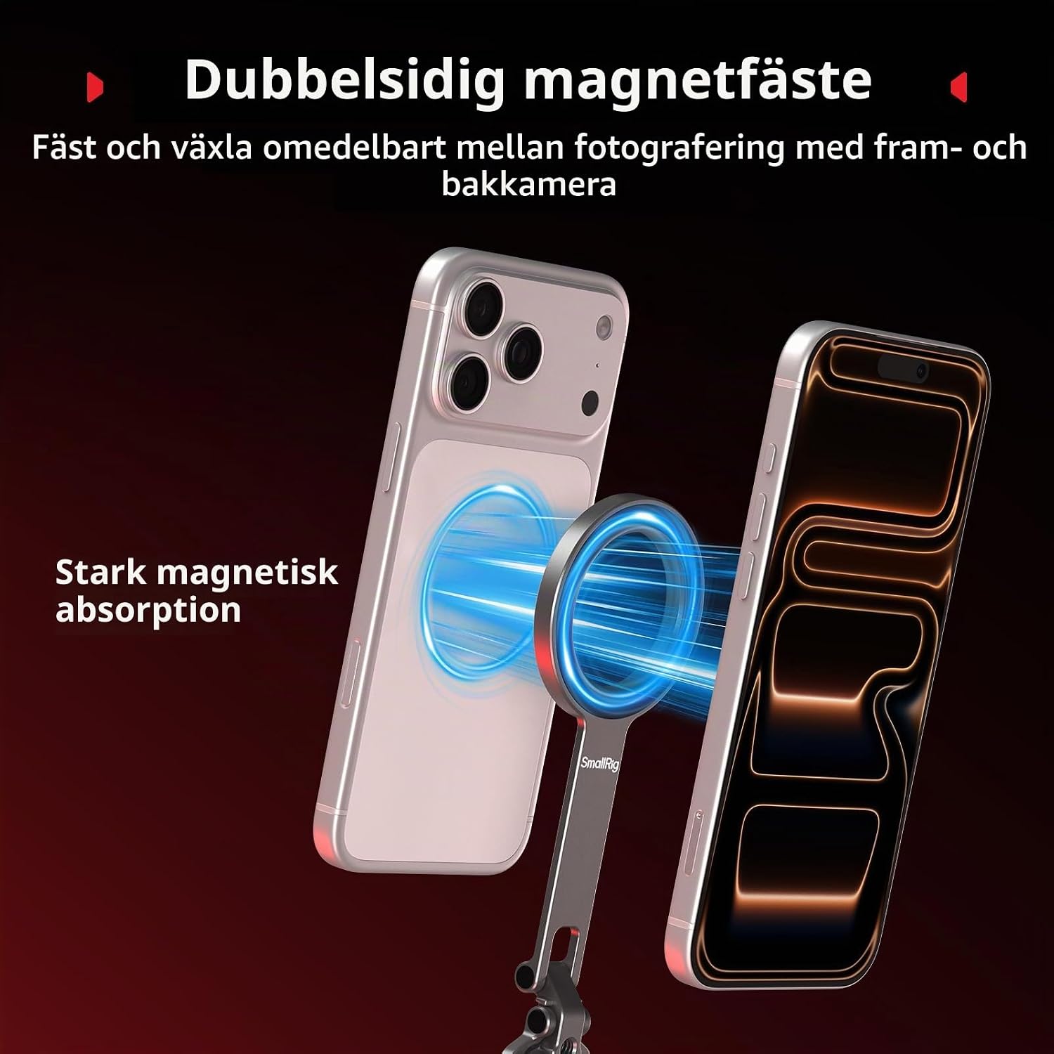 Detalle de SMALLRIG 5649 (13021-ac) mobilstativ med dubbelfäste och 270° lutning