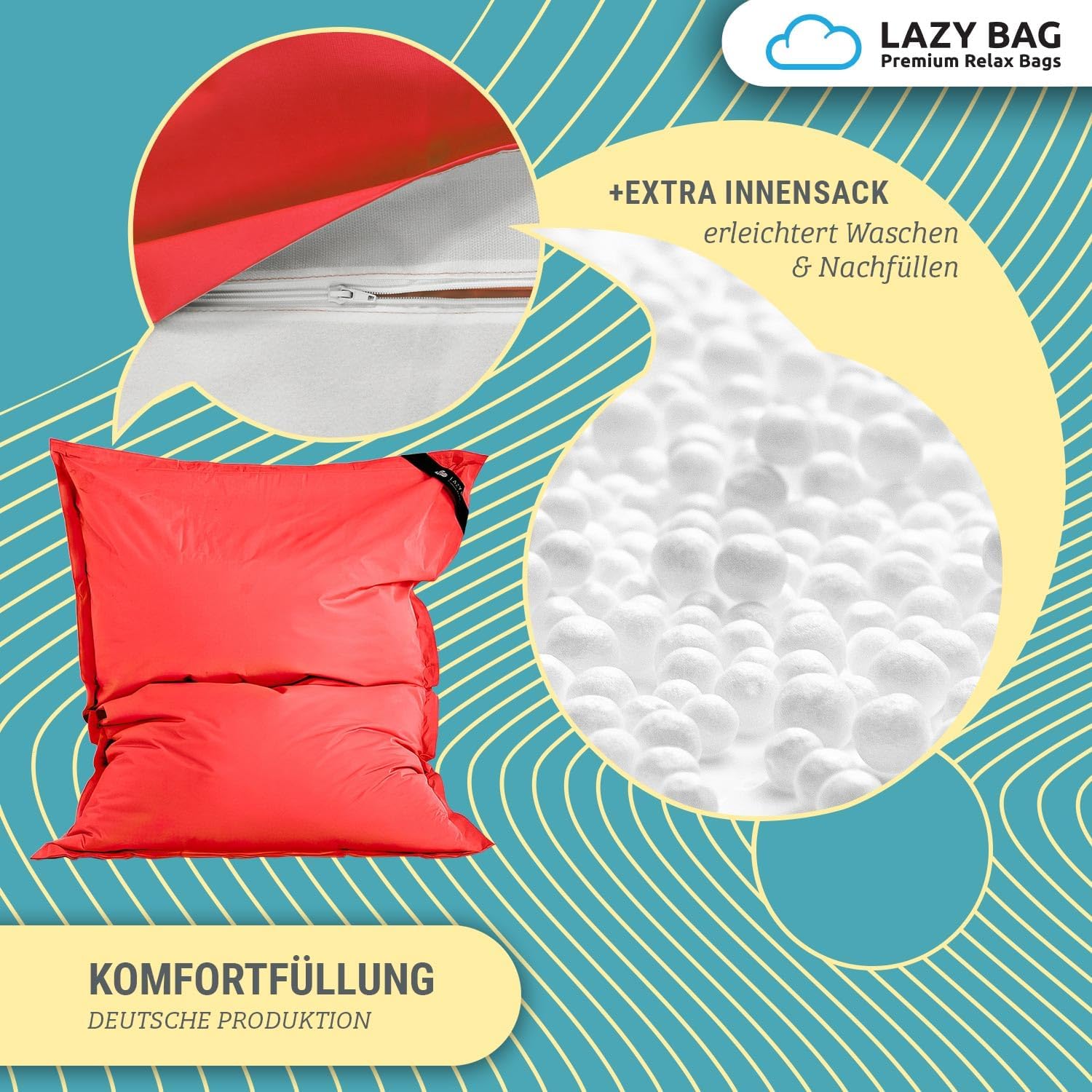 Thumbnail 5 de LAZY BAG Pouf géant classique XXL 140 x 180 cm — coussin 2 en 1 pour intérieur et extérieur