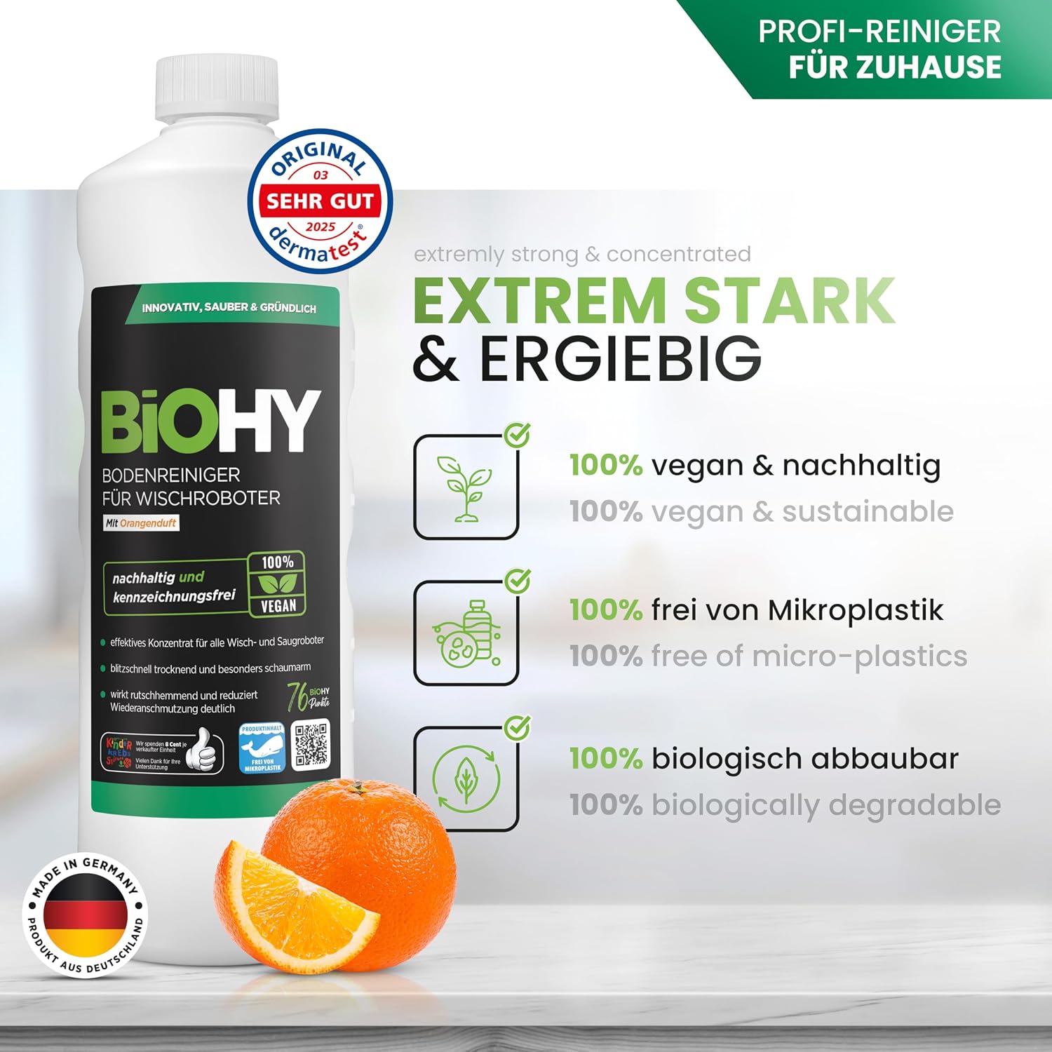 Detalle 2 de BiOHY vloerreiniger voor dweilrobots, 1:200-concentraat, sinaasappelgeur, 6 x 1 l