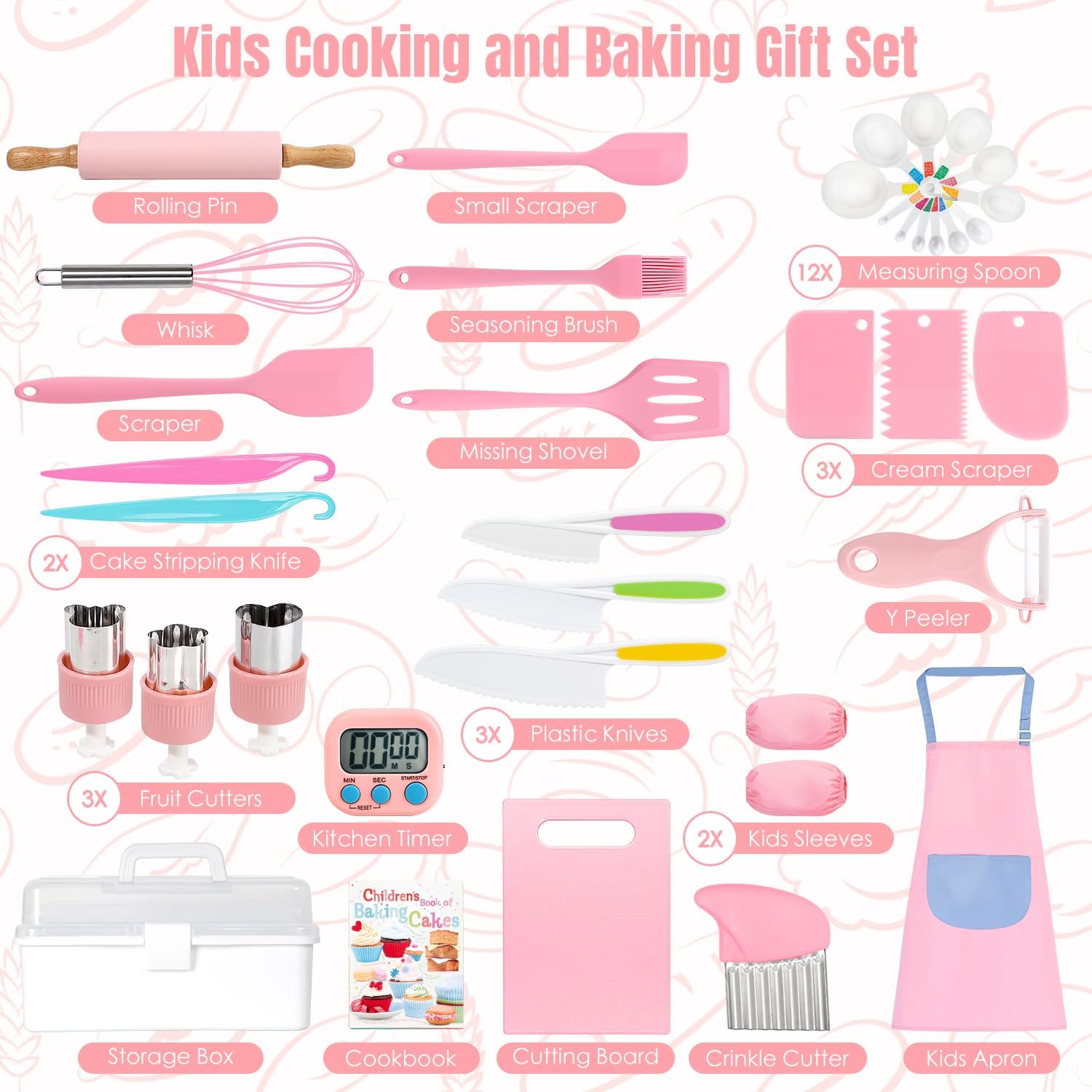 Detalle de 37PCS Kids Cooking Set Real: Safe, Beginner Kitchen Kit for Ages 3–8