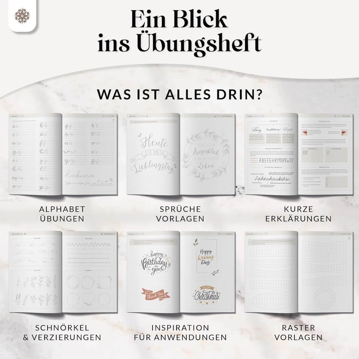 Detalle de Lebenskompass® Handlettering Übungsbuch für Anfänger – Achtsame Kalligraphie & Hand Lettering trainieren