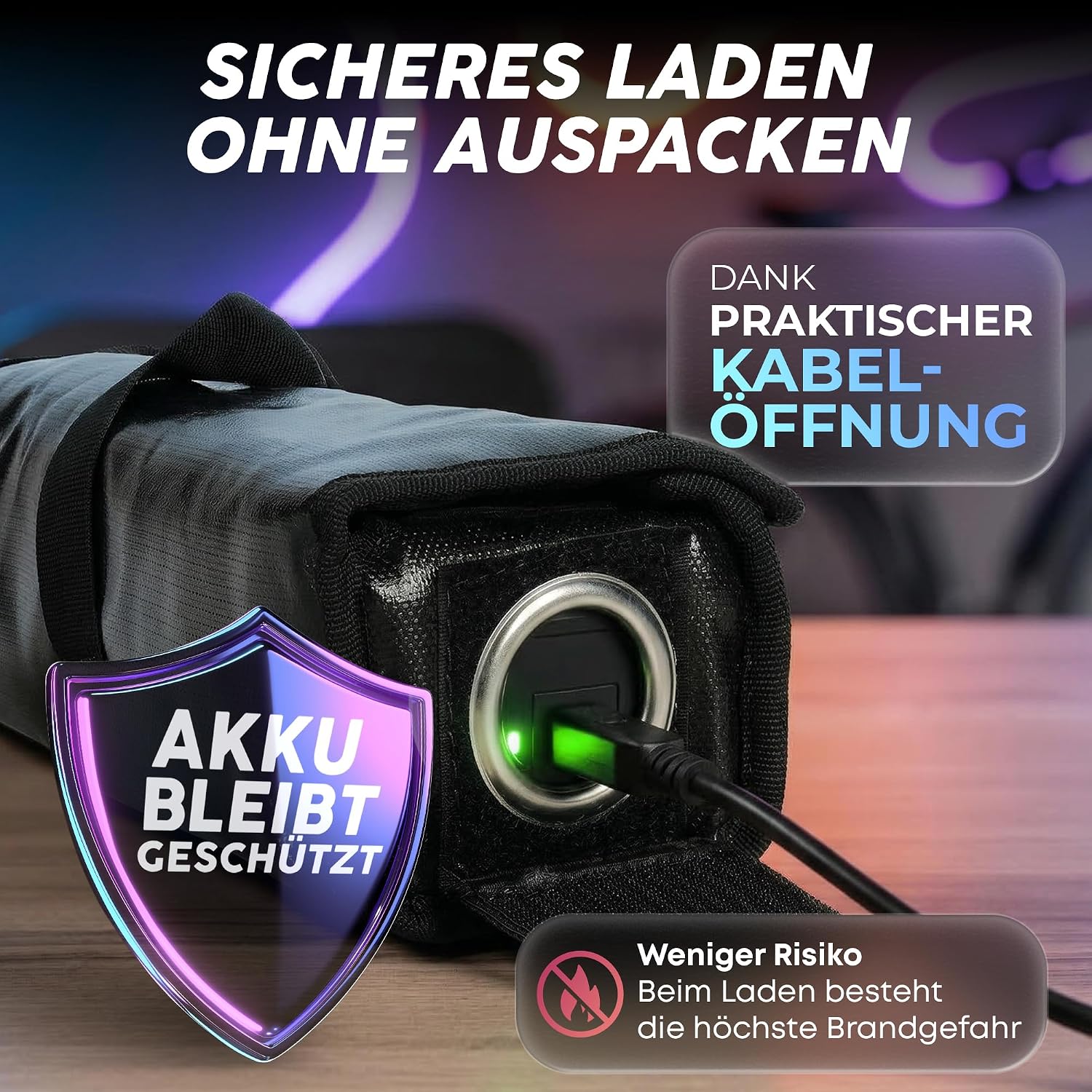 Thumbnail 3 de VALKENBERG E-Bike Akku Tasche (Größe L) – feuerfeste Akkubox mit Kabeldurchführung & Trageschlaufe