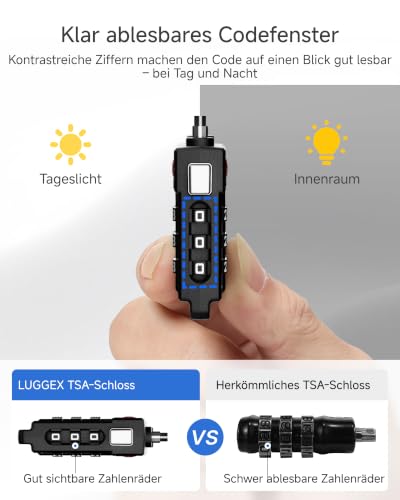 Thumbnail 5 de LUGGEX TSA Kabelkofferschloss – Kofferschloss mit Drahtseil, 2er-Set, Schwarz