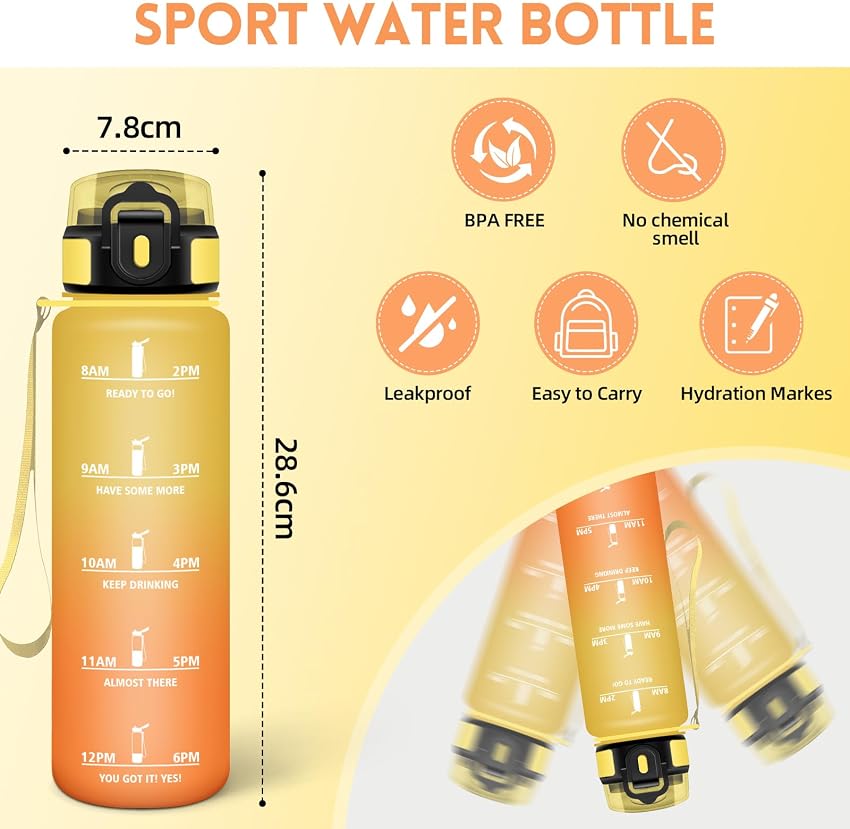 Detalle de HoneyHolly Botella Agua 1 L, cantimplora reutilizable para gimnasio 🚰