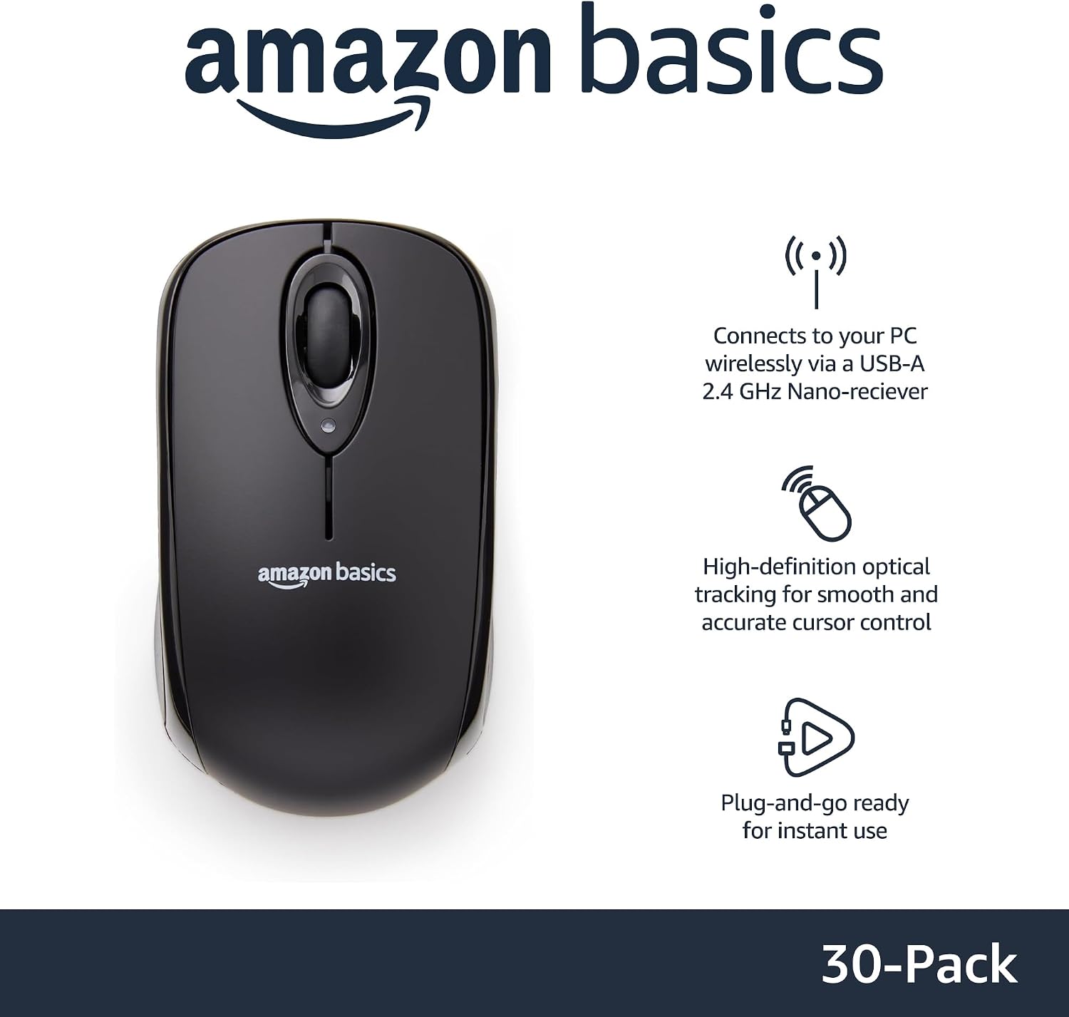 Detalle 2 de Amazon Basics Wireless Mouse 30-pack 🖱