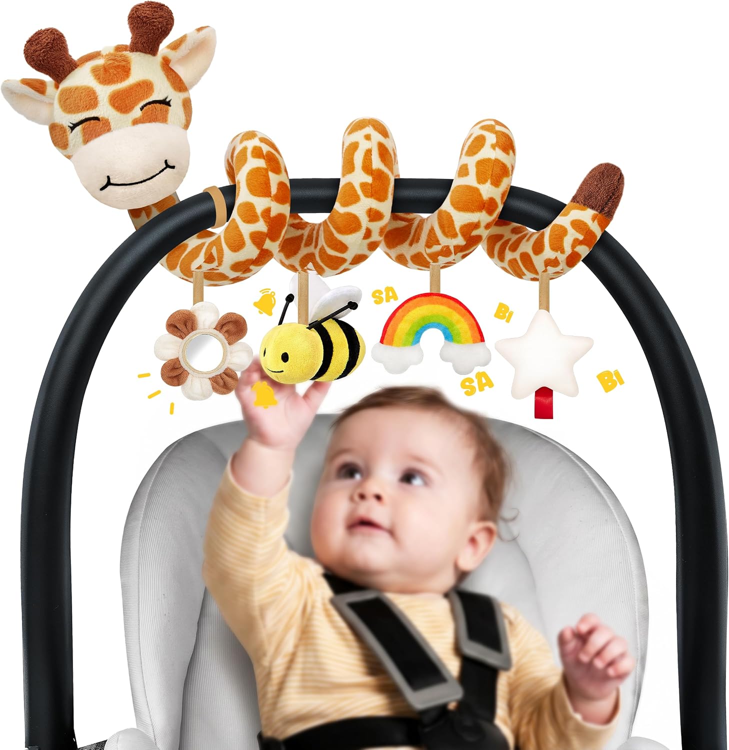 Detalle de Stuffed Spiral Car Seat Baby Toy with Giraffe, Sensory Toys and Mirror