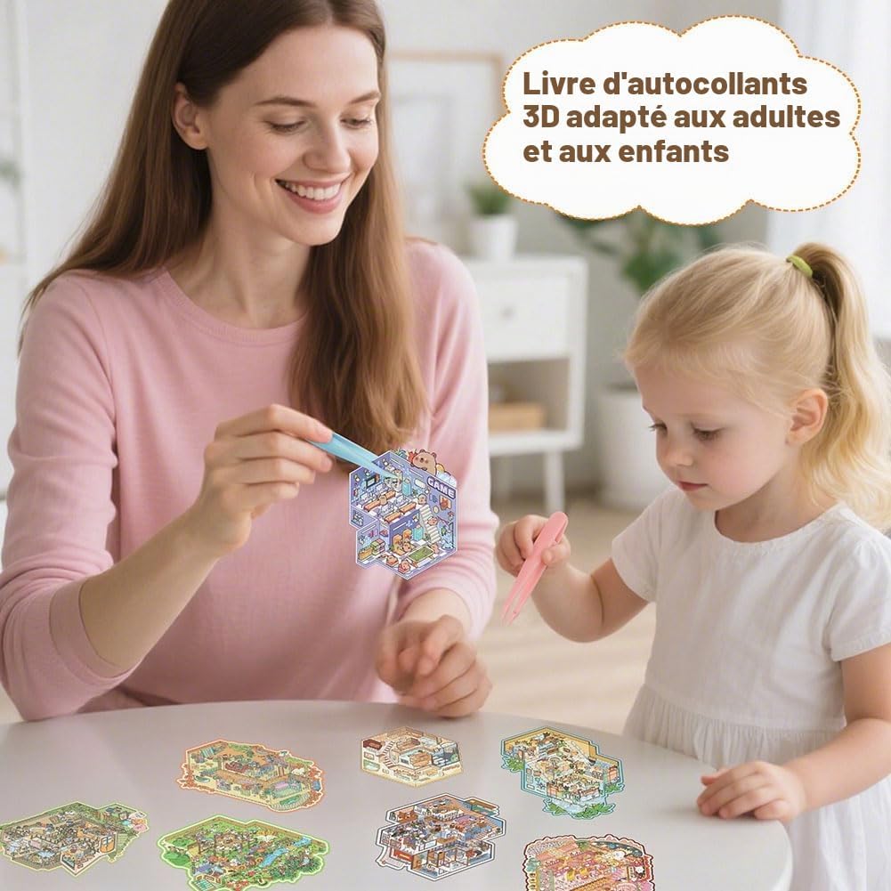 Thumbnail 6 de Vicloon miniatuurstickerset met 3D-dierenscènes, 17 vellen en pincet