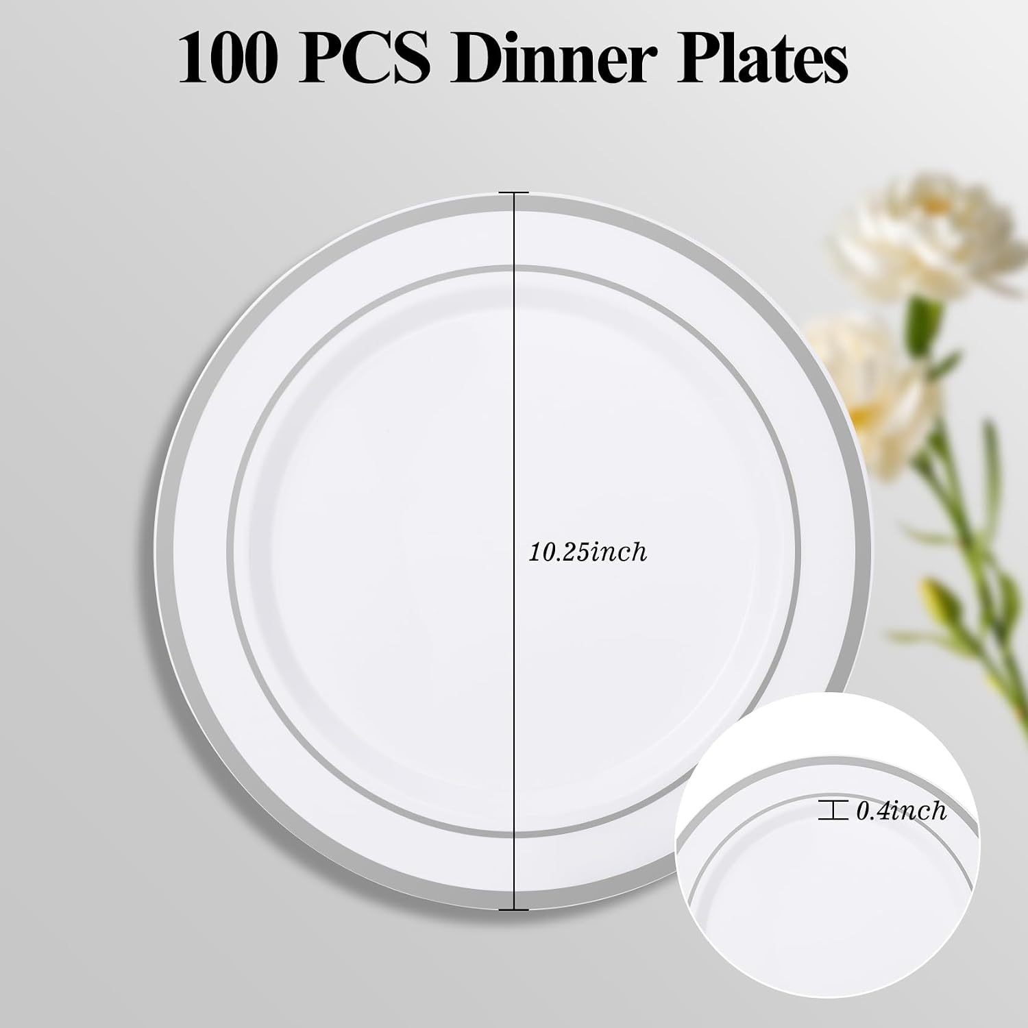 Thumbnail 3 de Goodluck 100PCS Silver Rimmed 10.25-Inch Heavy-Duty Disposable Plates