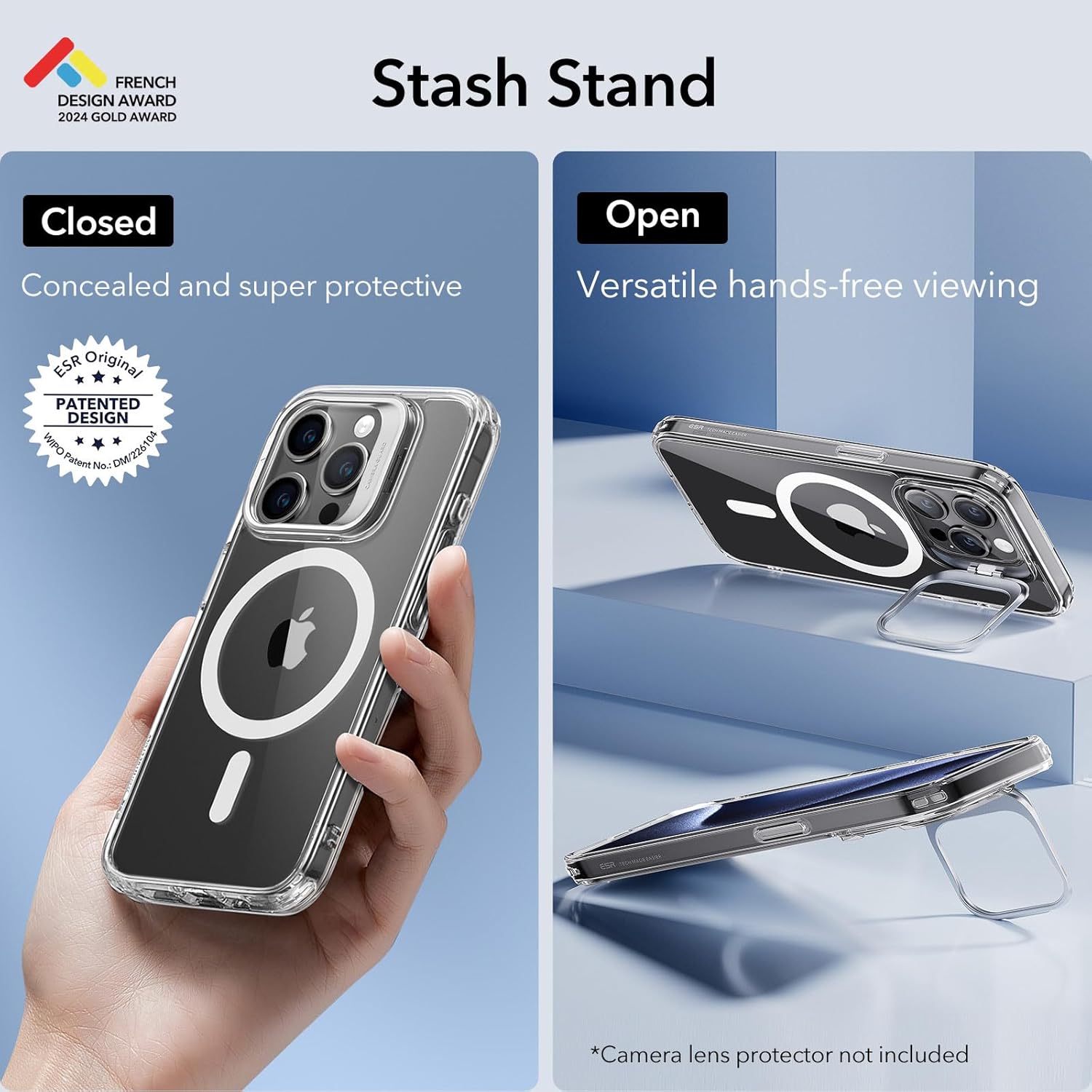 Thumbnail 1 de ESR for iPhone 15 Pro Case (MagSafe) – Military-Grade Clear Case with Adjustable Stash Stand