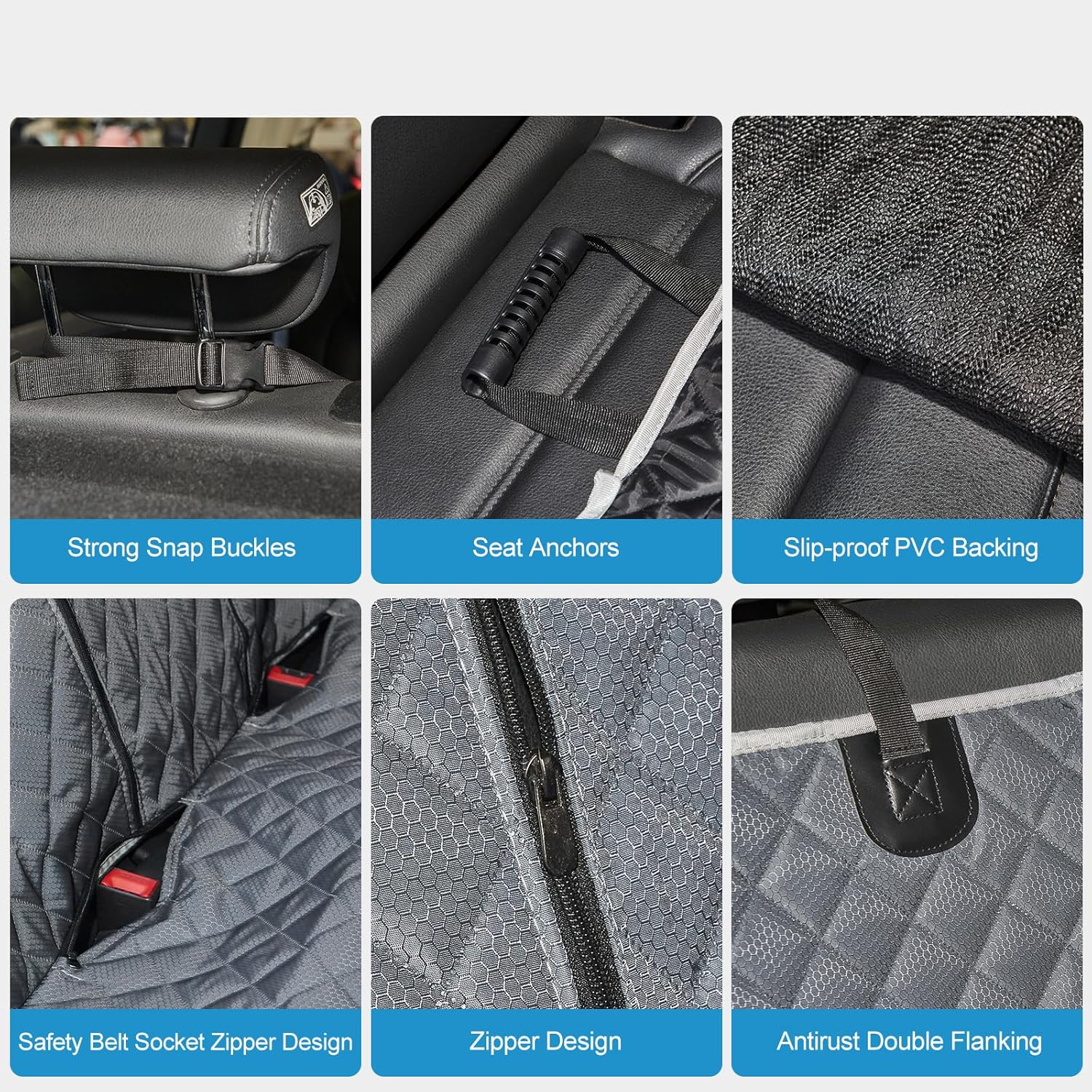 Thumbnail 3 de ANOSOSPECIAL Grey Dog Car Seat Cover for Back Seat XL – Waterproof, Non-Stick, Universal Fit