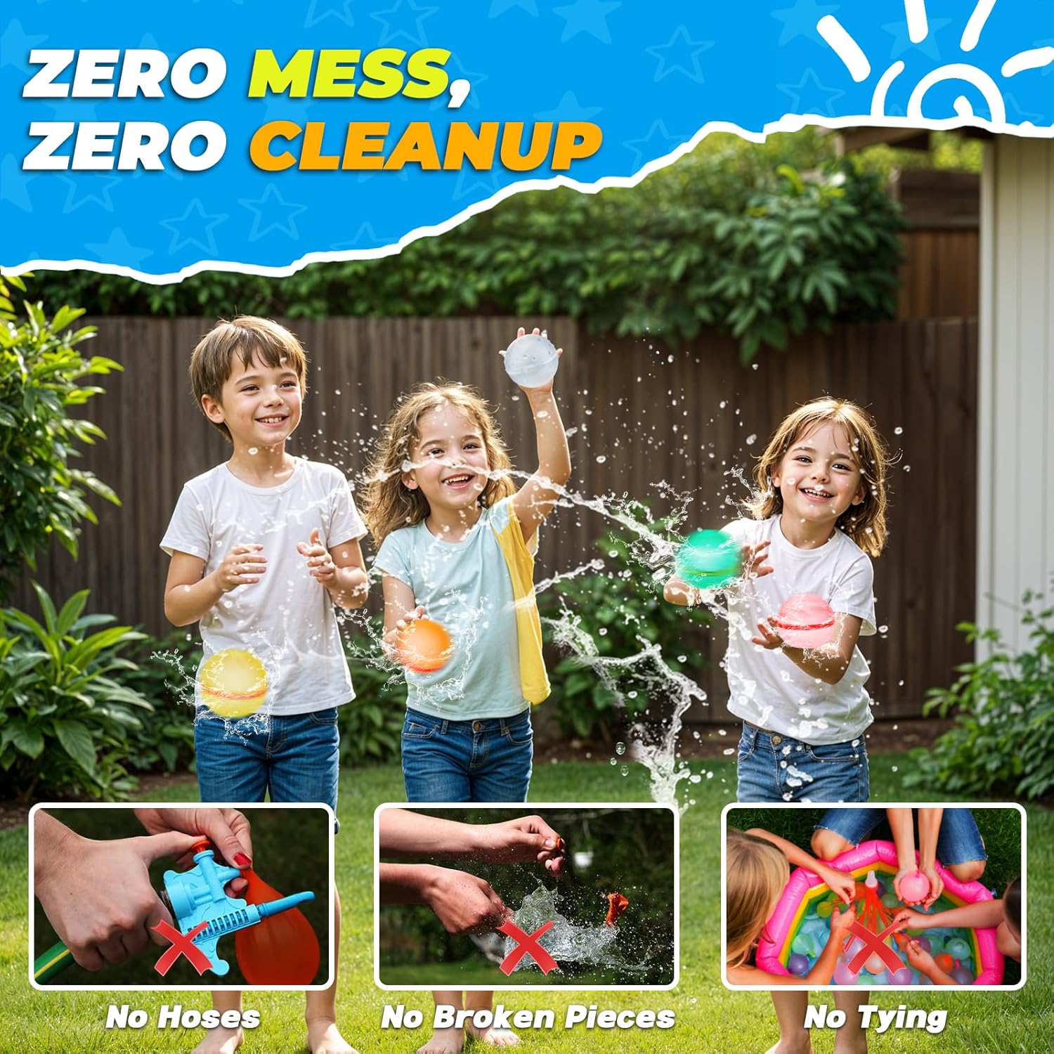 Detalle de Tizikcon 6 PCS Reusable Water Balloons – Magnetic, Self-Sealing Fill-and-Play Water Bombs for Summer Fun