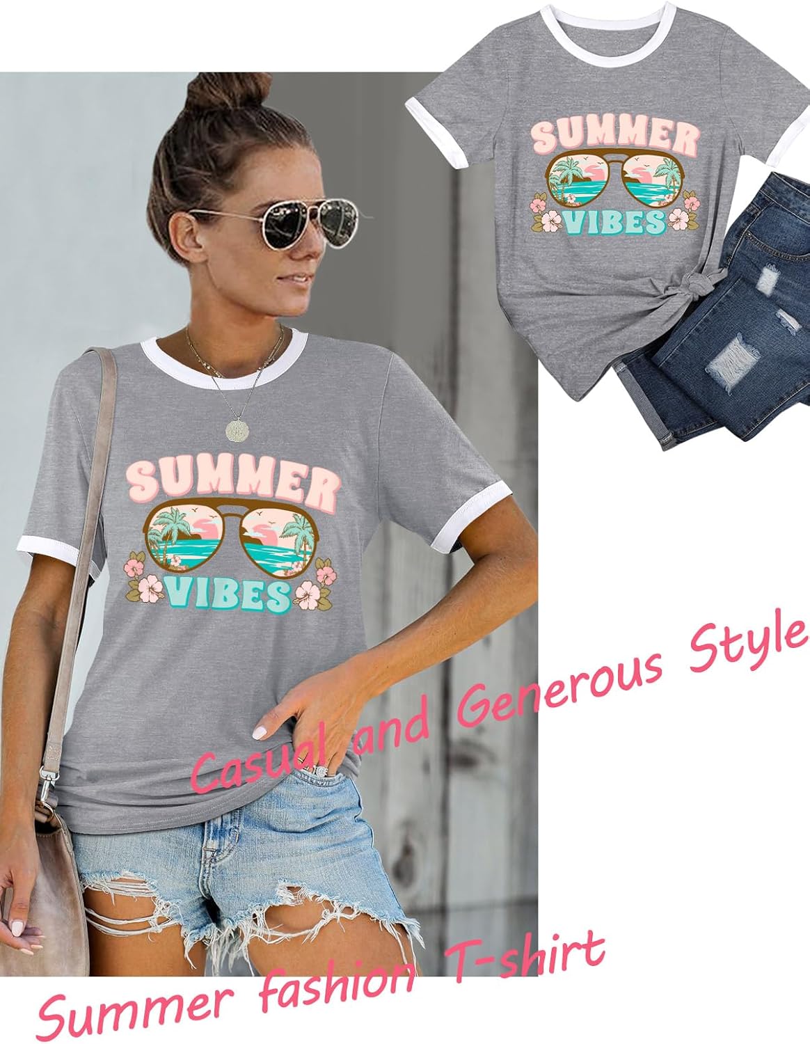 Detalle de WIEIYM Tree Sunset Sea Graphic T Shirt for Women – Casual Summer Top