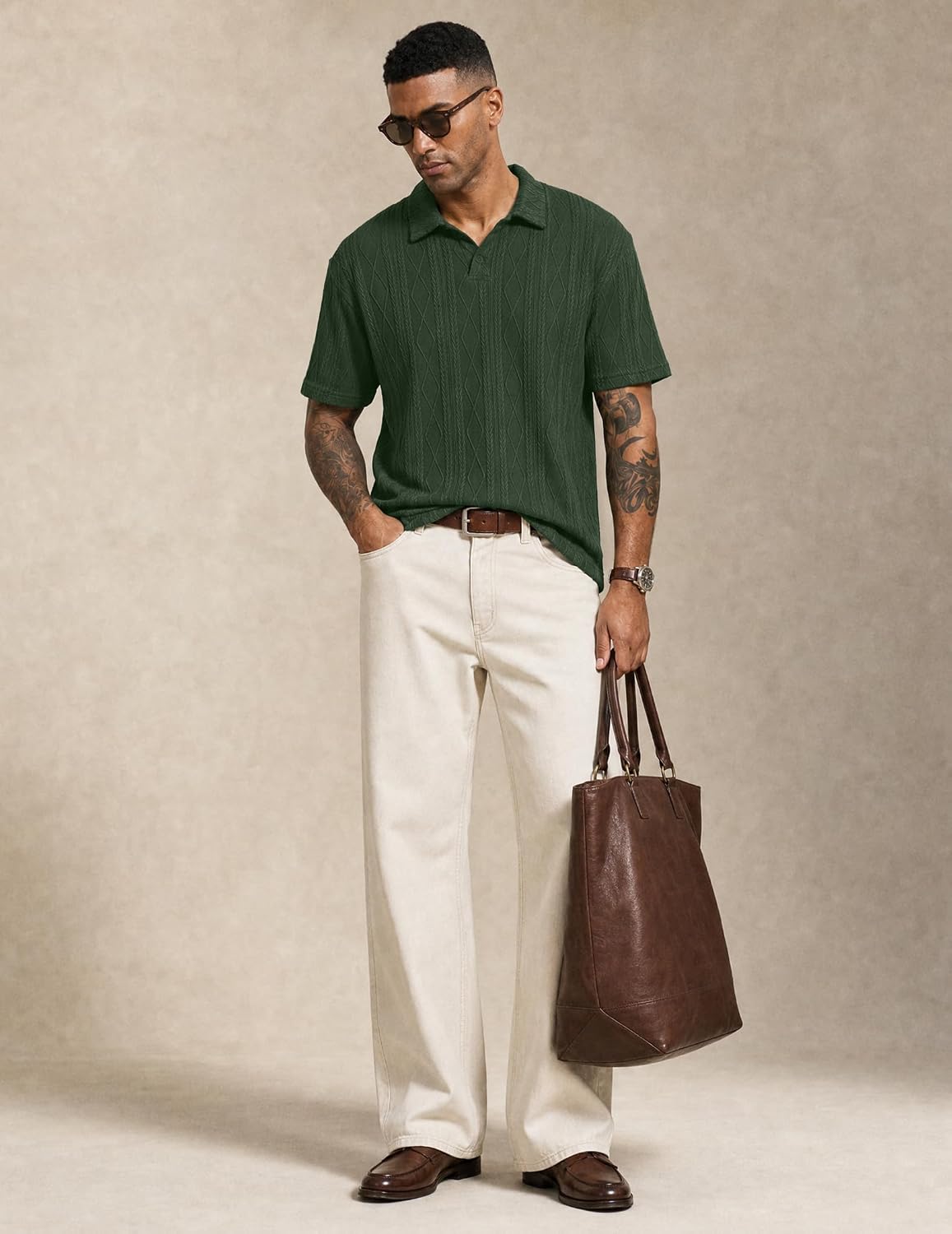 Detalle de JMIERR Men’s Textured Knit Polo Shirt with Button Closure, Short Sleeve Stretchy Casual Summer Golf Shirt