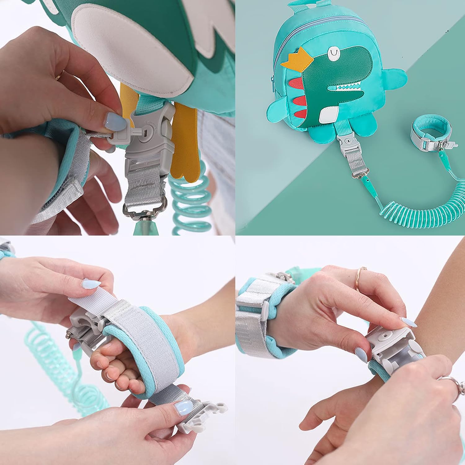Thumbnail 6 de Funsland 4-in-1 Baby Walking Harness with Dinosaur Backpack and 360° Anti-Lost Wrist Link – Green