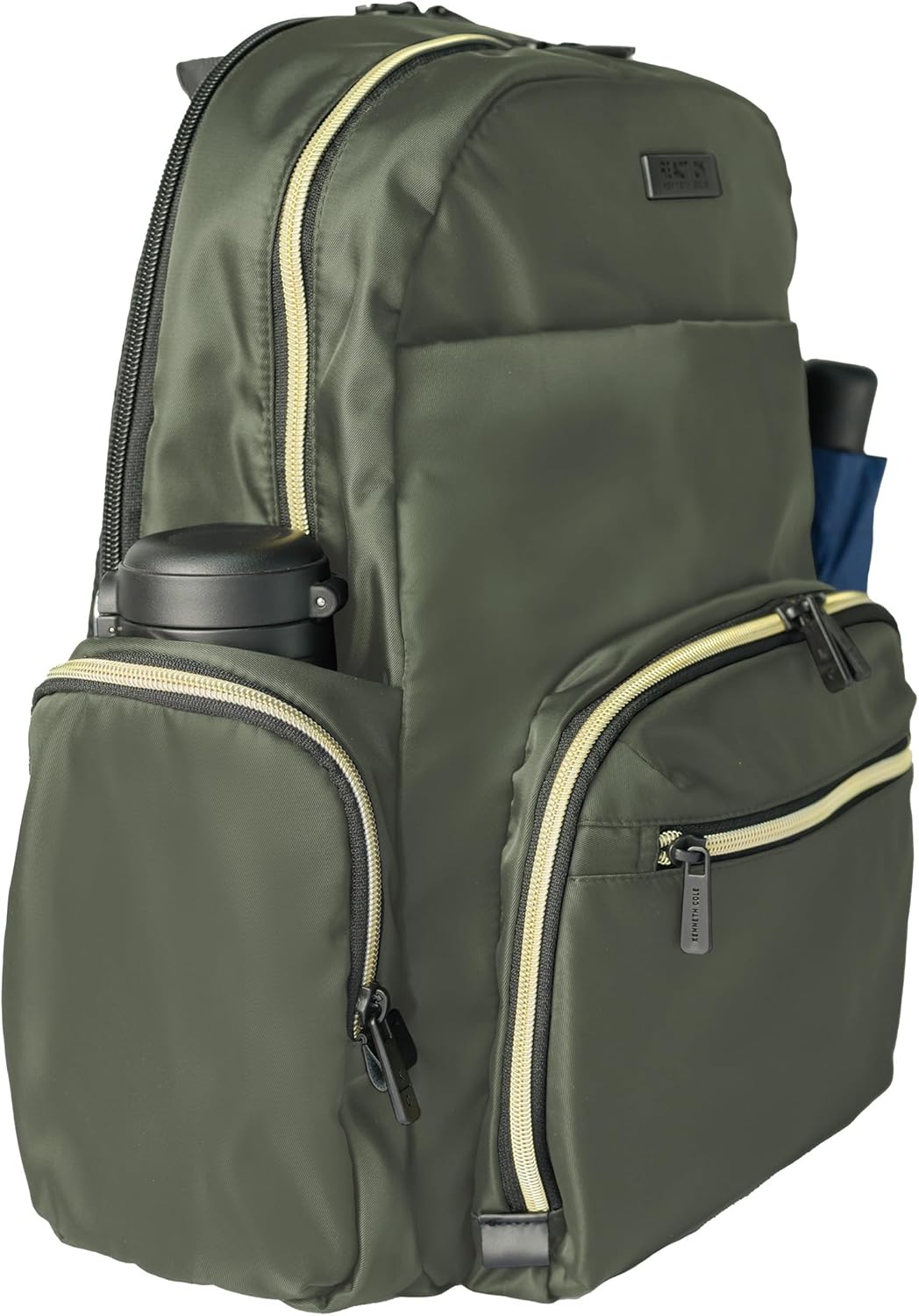 Detalle de Kenneth Cole REACTION Madison Square Lightweight Hardside Chevron Expandable Spinner Luggage Olive 2-Piece (20" Carry On + Sophie Backpack)