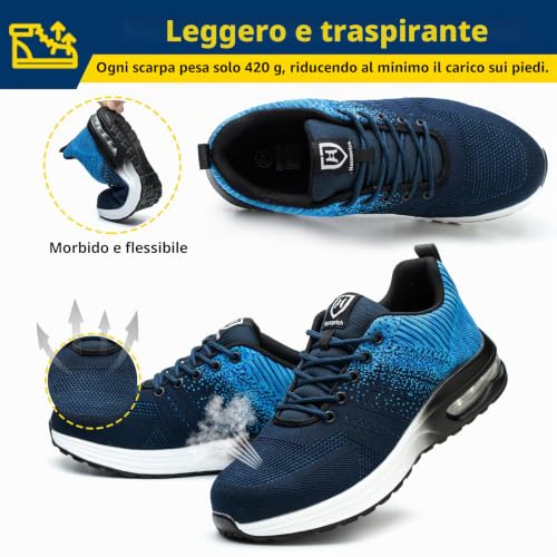 Detalle de Baofular Scarpe Antinfortunistiche da Uomo/Donna – Leggere, Traspiranti e Antiscivolo (Blu, 39 EU)