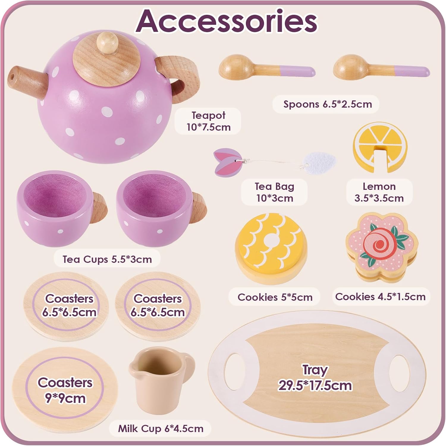 Thumbnail 4 de AOLEVA Wooden Tea Set for Toddlers 3–5