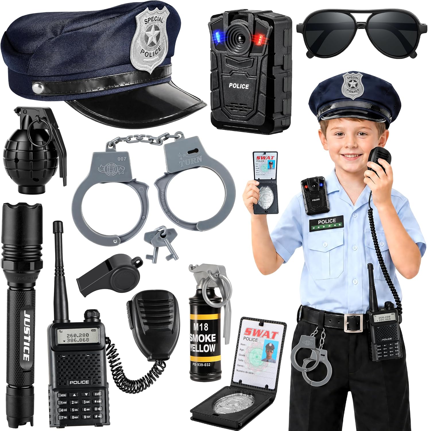Detalle de Metemot 10-Piece Police Costume Accessory Set with Sound and Light Effects