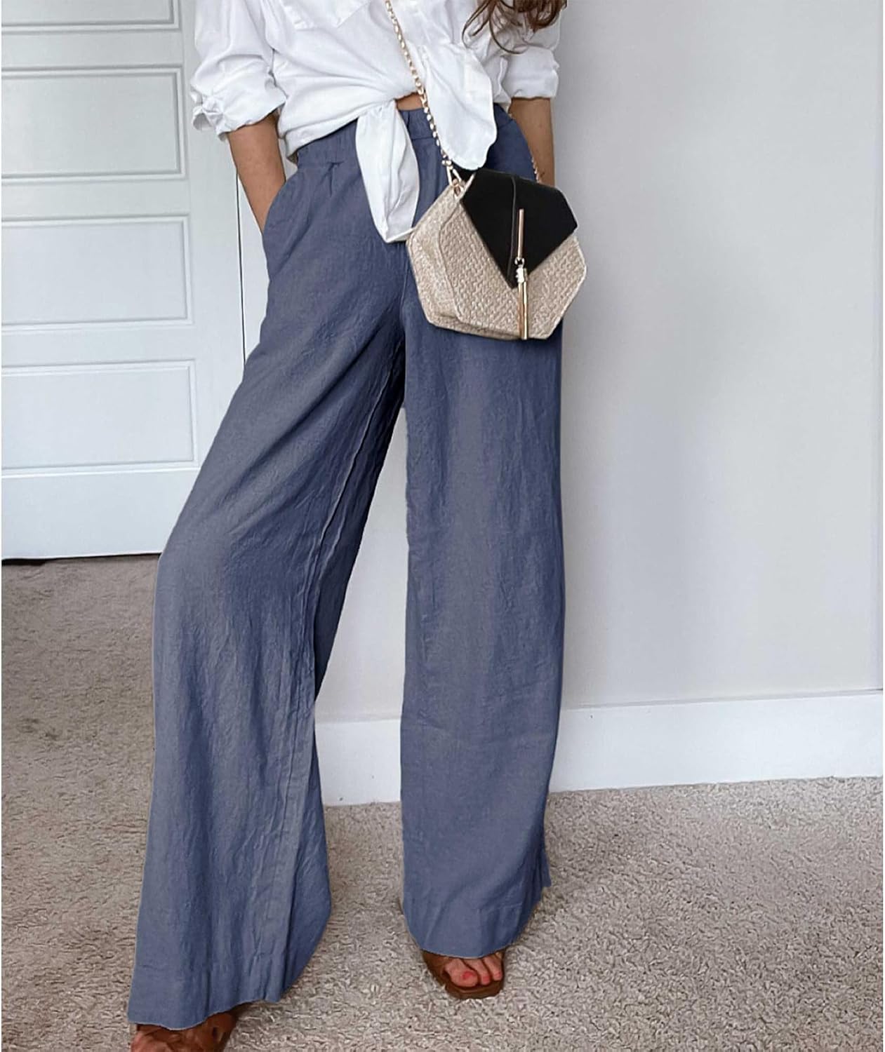 Thumbnail 1 de Duyang Women's Cotton Linen Palazzo Pants with Pockets: Lightweight Summer Wide-Leg Comfort
