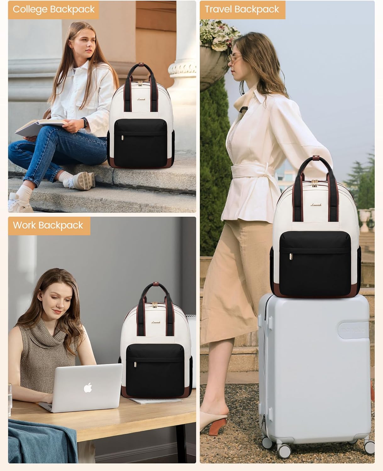 Detalle 2 de LOVEVOOK Rucksack Damen Groß – 17,3 Zoll Laptop Tasche mit USB-Anschluss, Anti-Diebstahl & wasserdicht