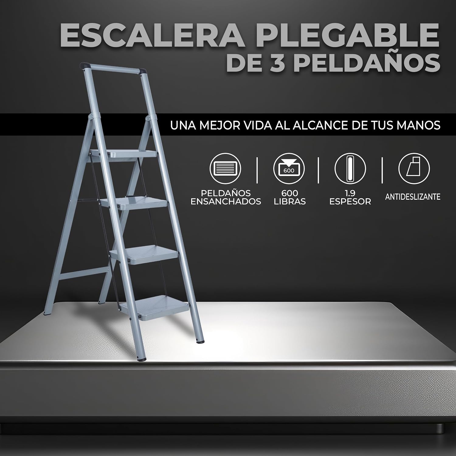 Detalle 1 de UZIRO Escalera Plegable 4 Peldaños