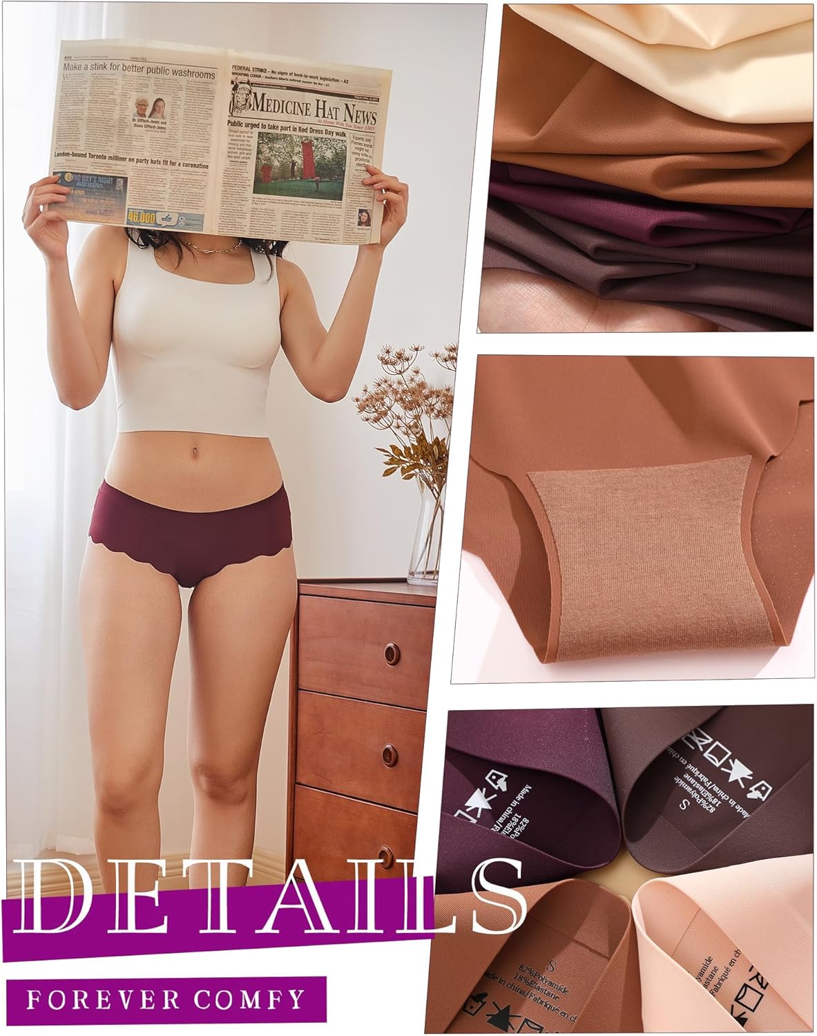Thumbnail 1 de ALL OF SHE Confezione da 6 Slip da Donna Senza Cuciture con Bordi Ondulati – S-XL
