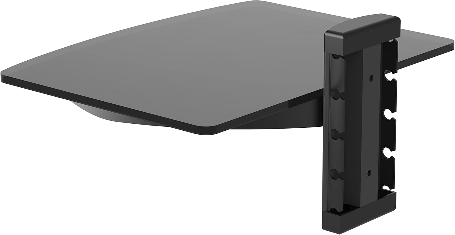 Thumbnail 2 de Tempered Black Glass Floating Shelf Wall Mount — 1 Tier for DVD Players, Sky/Virgin Boxes, Consoles & Speakers