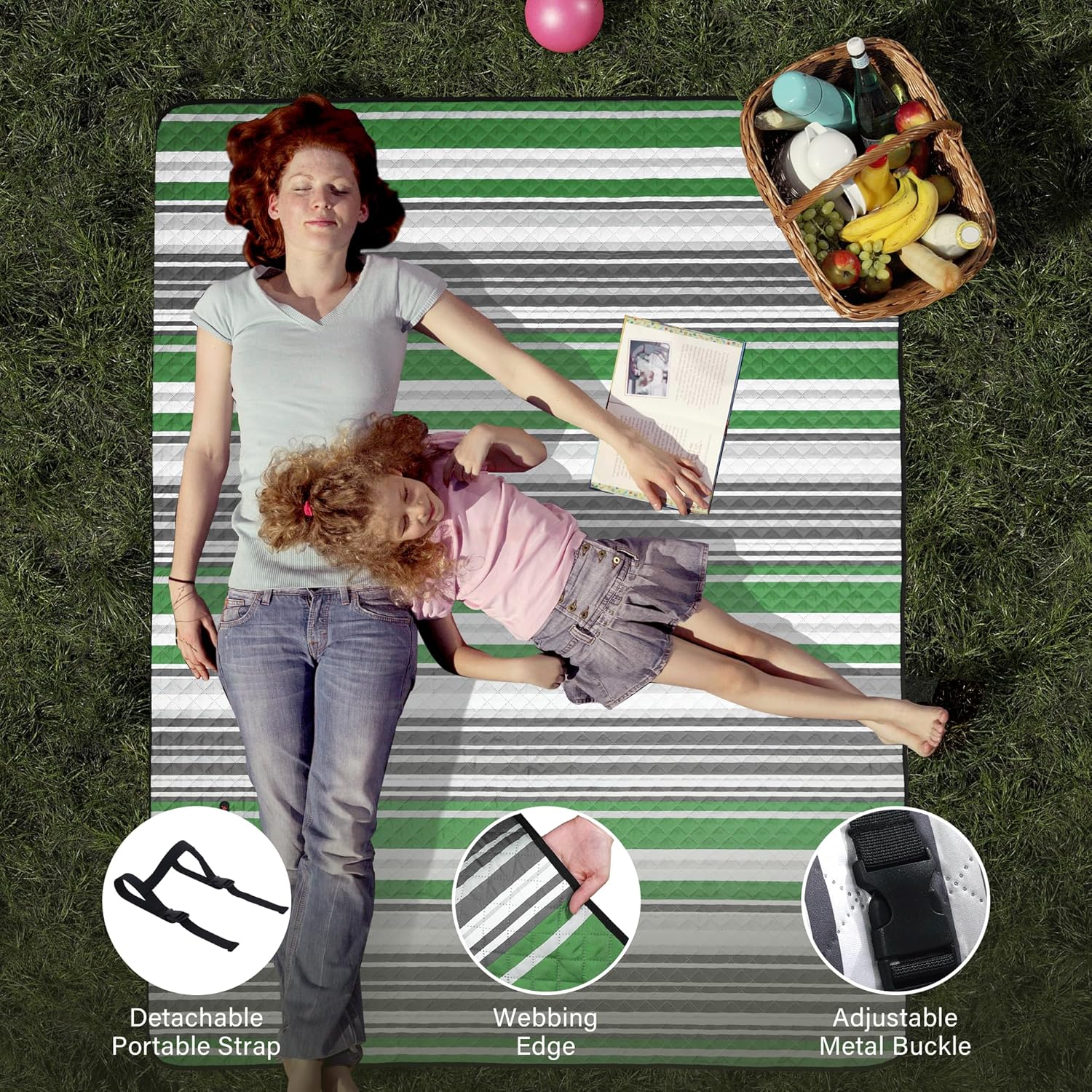 Detalle de HX&OD Large Picnic Blanket Outdoor 80" x 60" – 3-Layer Waterproof Foldable Park Mat