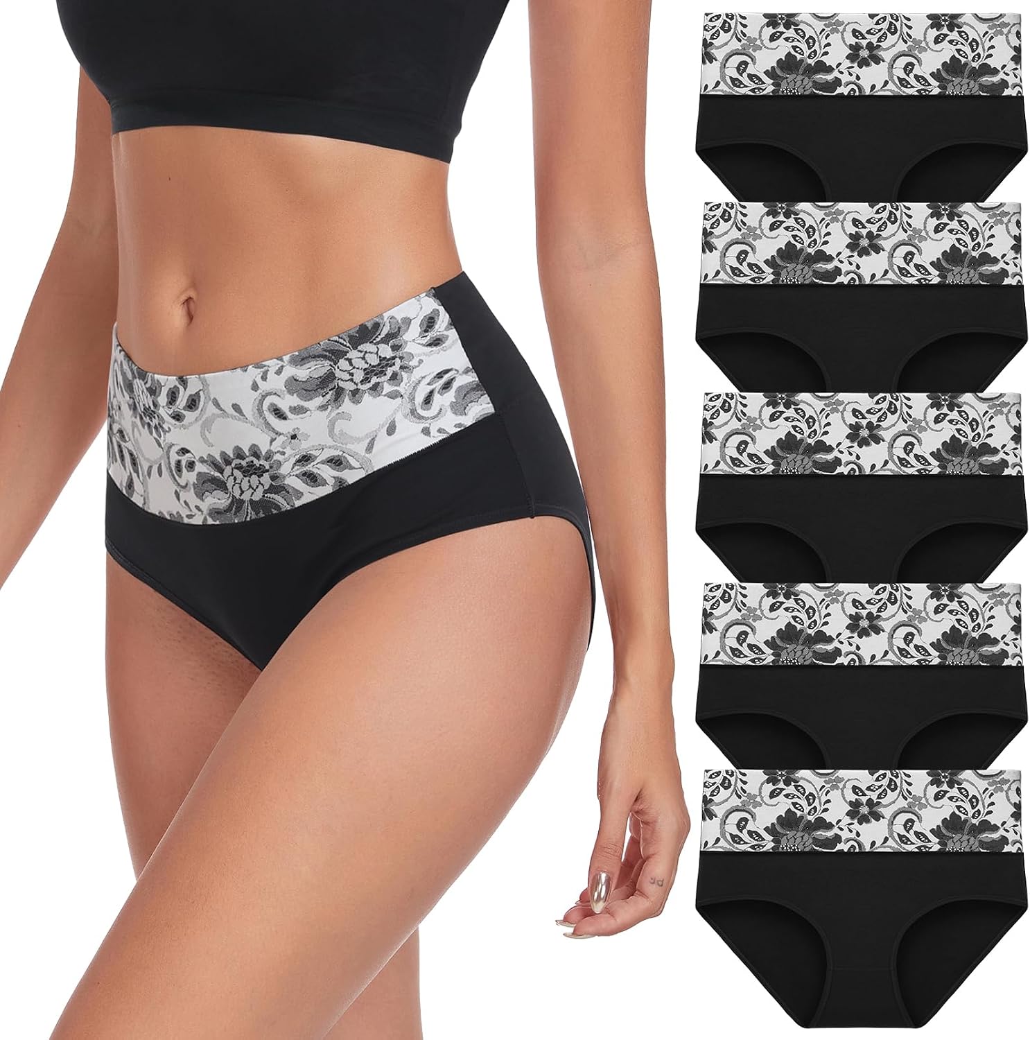 Thumbnail 6 de Lapulas 5-Pack Women’s Cotton High Waisted Full Briefs (95% Cotton, Stretchy Underwear)