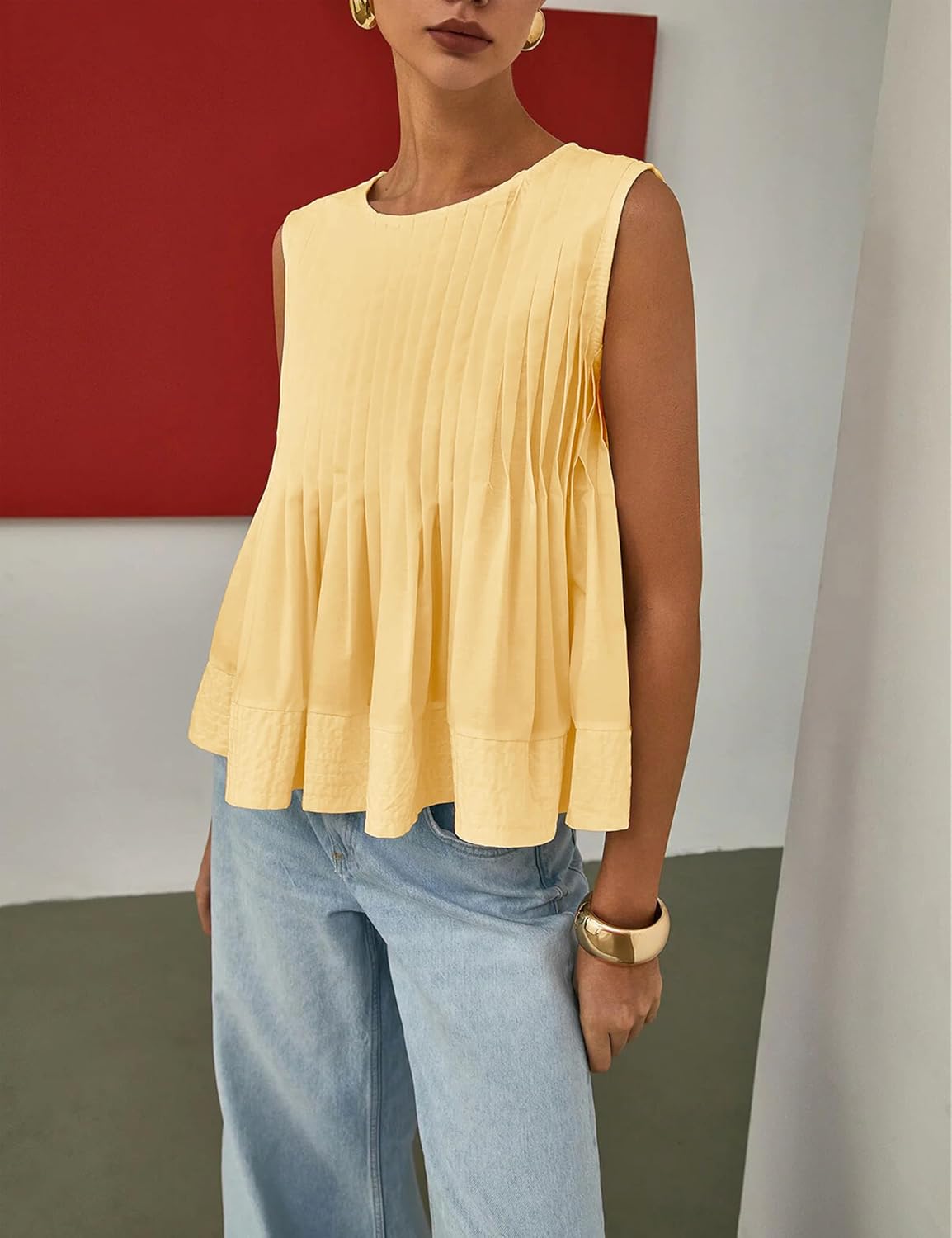Thumbnail 1 de Megfie Women’s Summer Pleated Peplum Sleeveless Blouse Tank Top