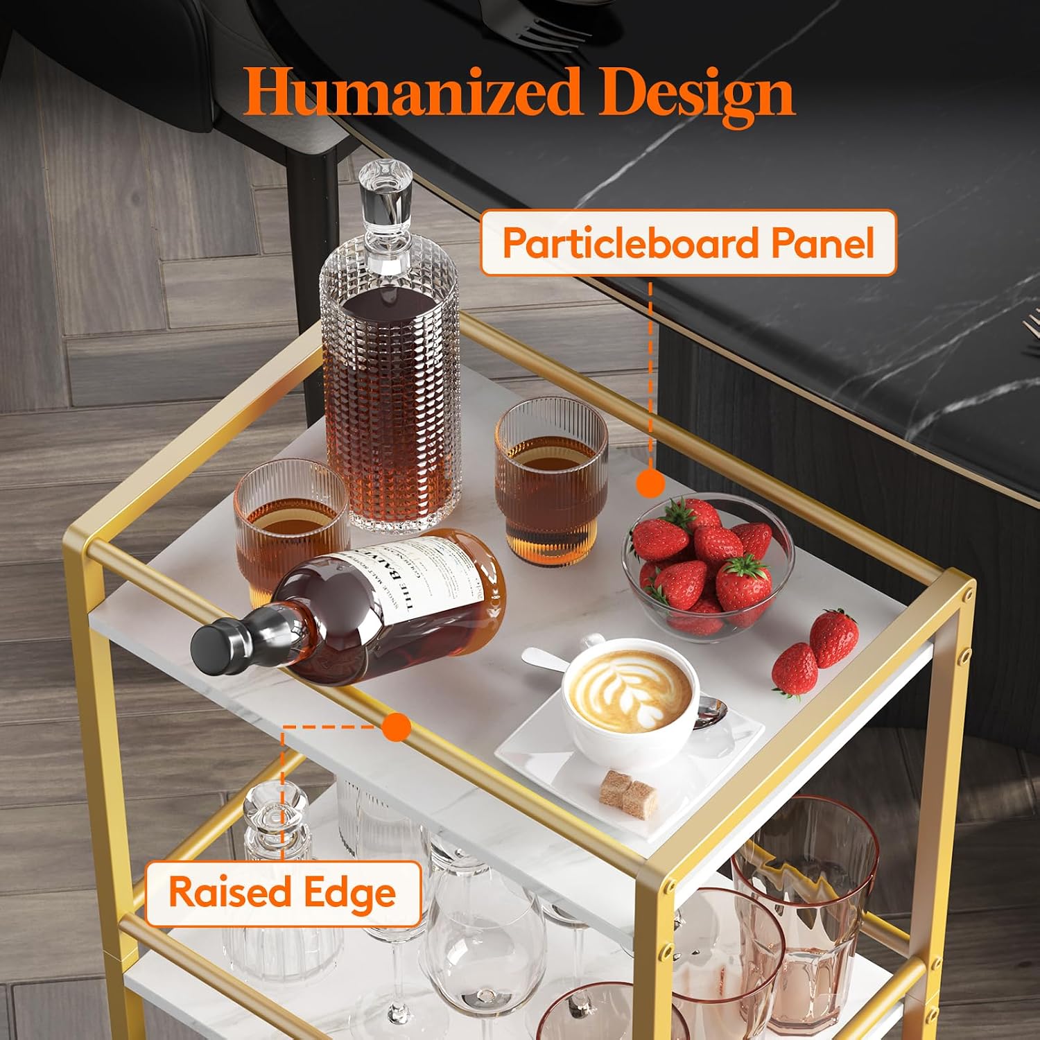 Detalle de Lifewit 23055 3-Tier Kitchen Trolley with Lockable Wheels, Gold