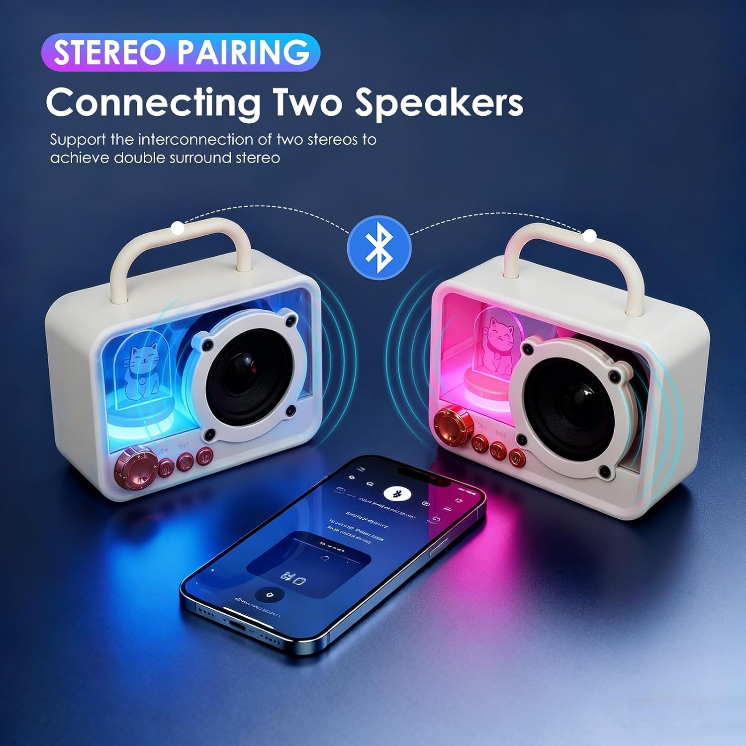 Thumbnail 3 de Ykall Tragbarer Mini Bluetooth-Lautsprecher mit RGB-Lichtern – kompakt, süßes Katzen-Design, 52-mm Passivwoofer, Bluetooth 5.3
