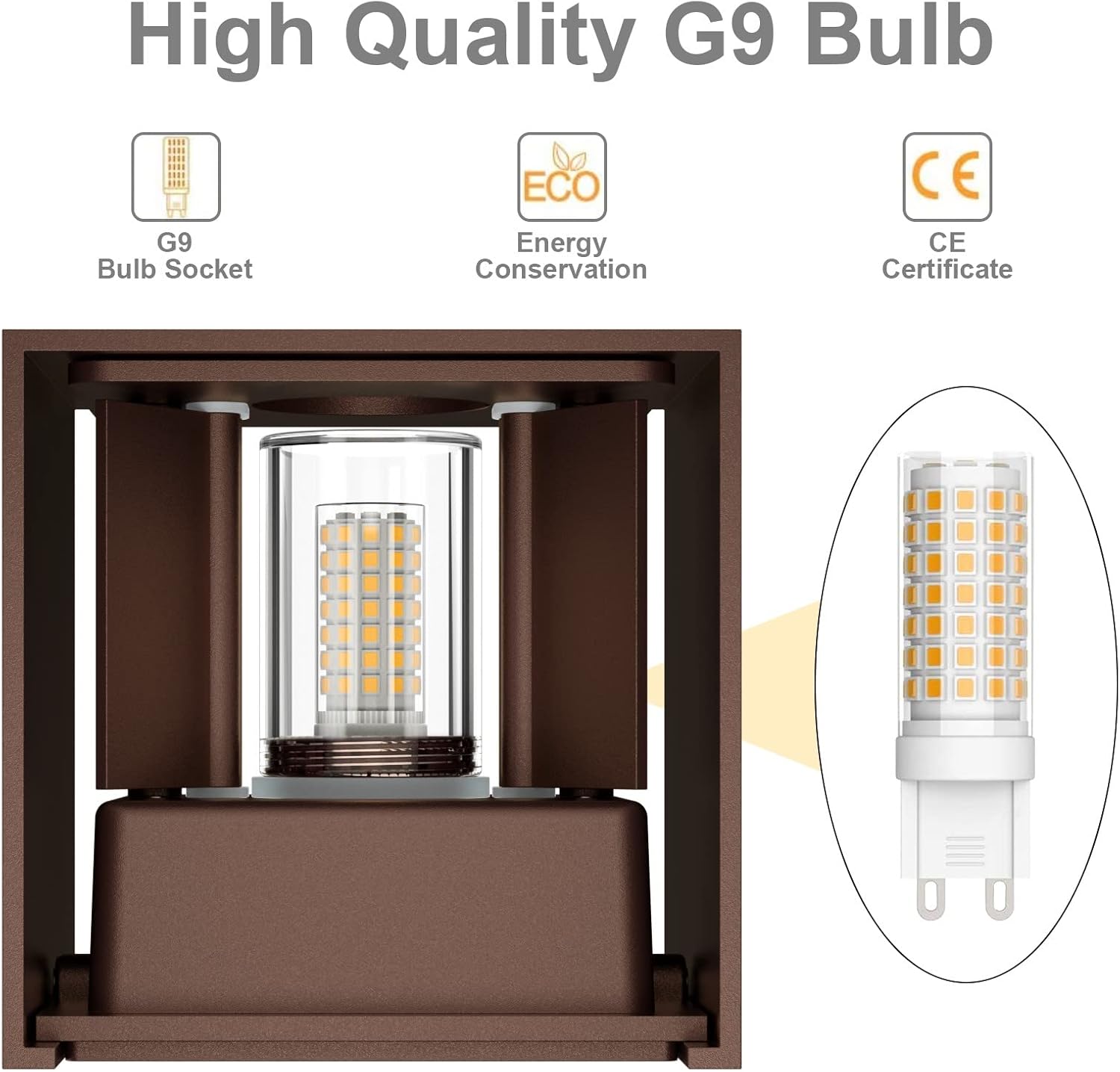 Thumbnail 1 de Klighten 2er-Set Außen-Wandleuchten mit einstellbarem Abstrahlwinkel und austauschbarer G9 LED (Warmweiß 3000K) – Aluminium, Bronze