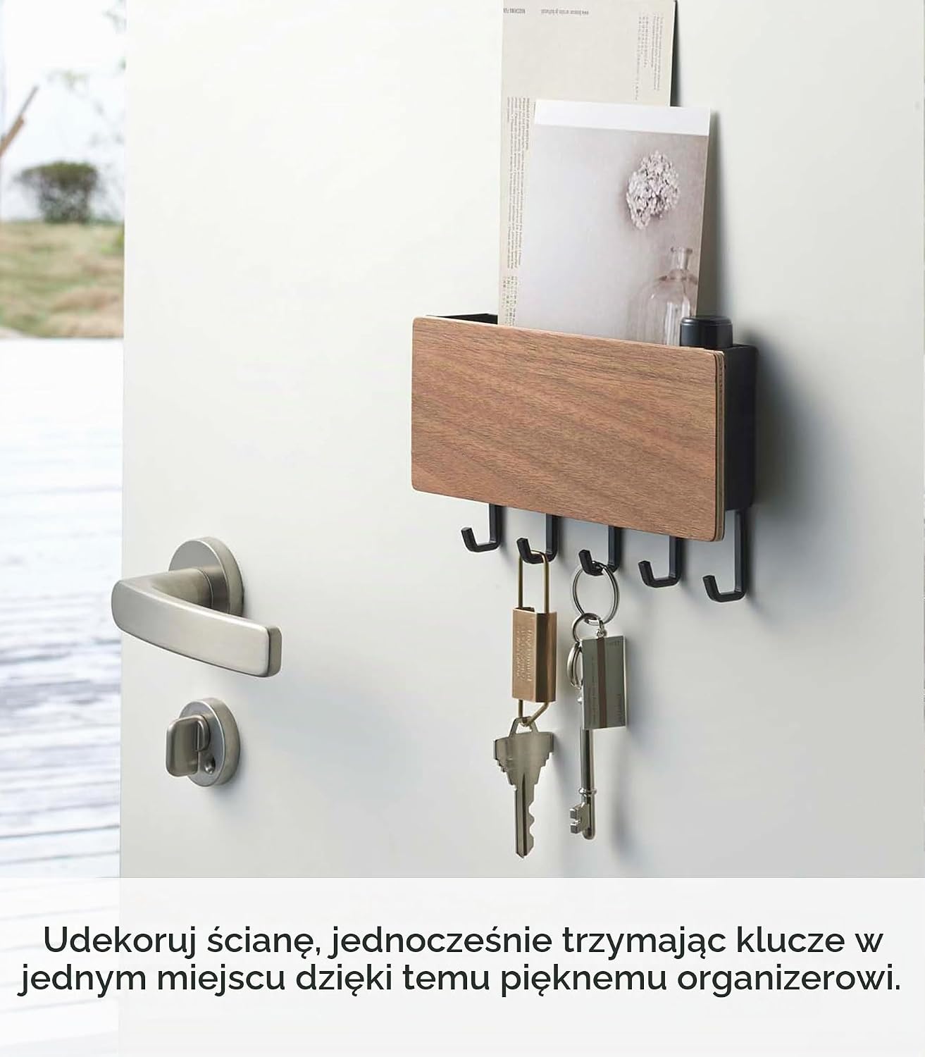 Detalle 2 de Yamazaki RIN 2729 magnetyczny wieszak na klucze z tacą i 5 haczykami