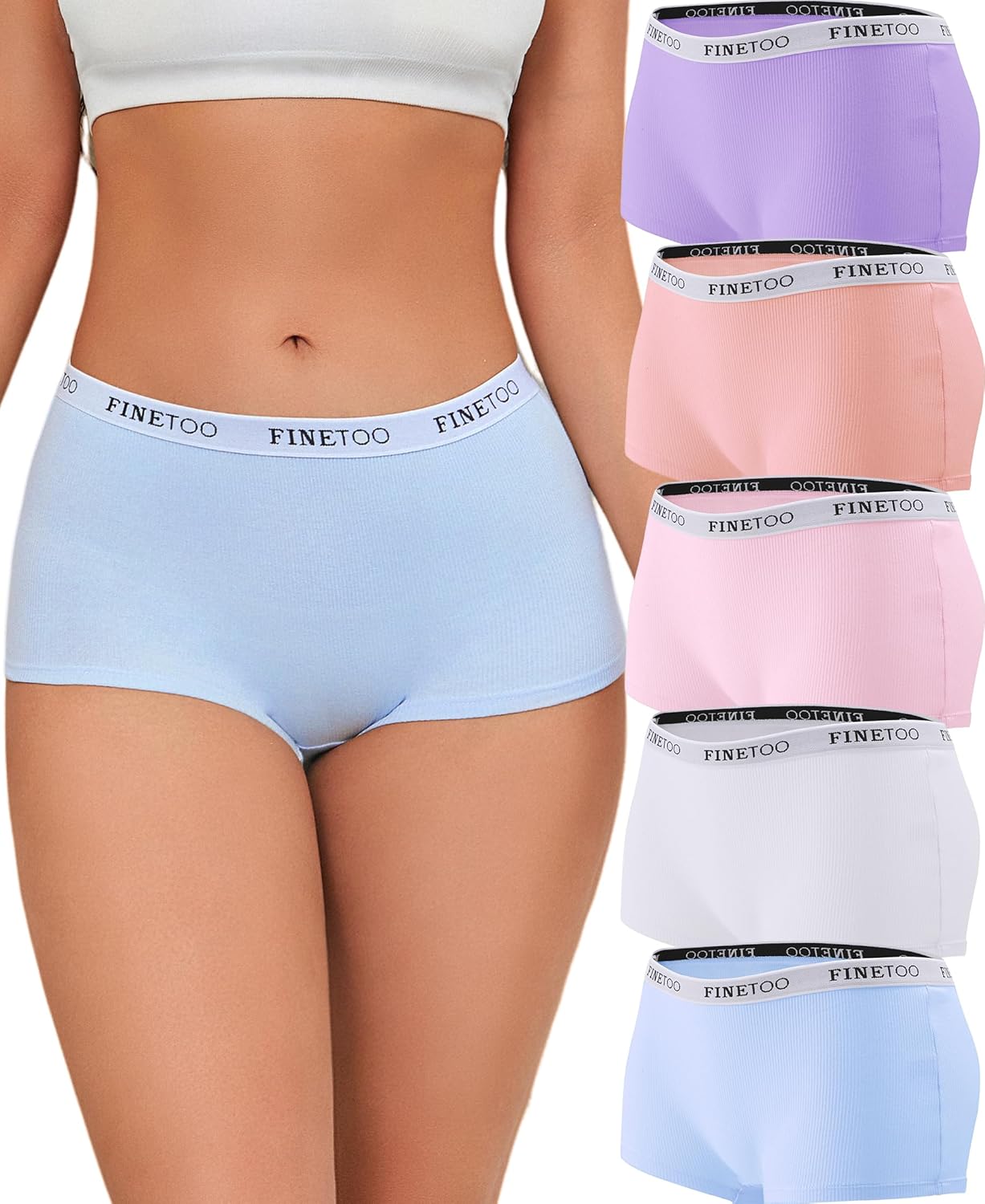 Thumbnail 6 de FINETOO 5er-Pack Boxershorts für Damen aus Baumwolle (Slip/Unterhosen, atmungsaktiv, weicher Bund)