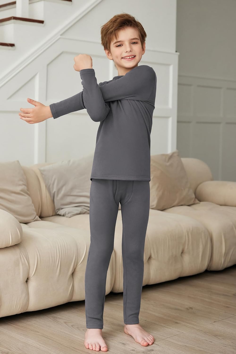 Detalle 2 de Arshiner intimo termico bambino in 2 pezzi (pantaloni e maglia) in tessuto morbido 95% poliestere + 5% elastan, 5–12 anni