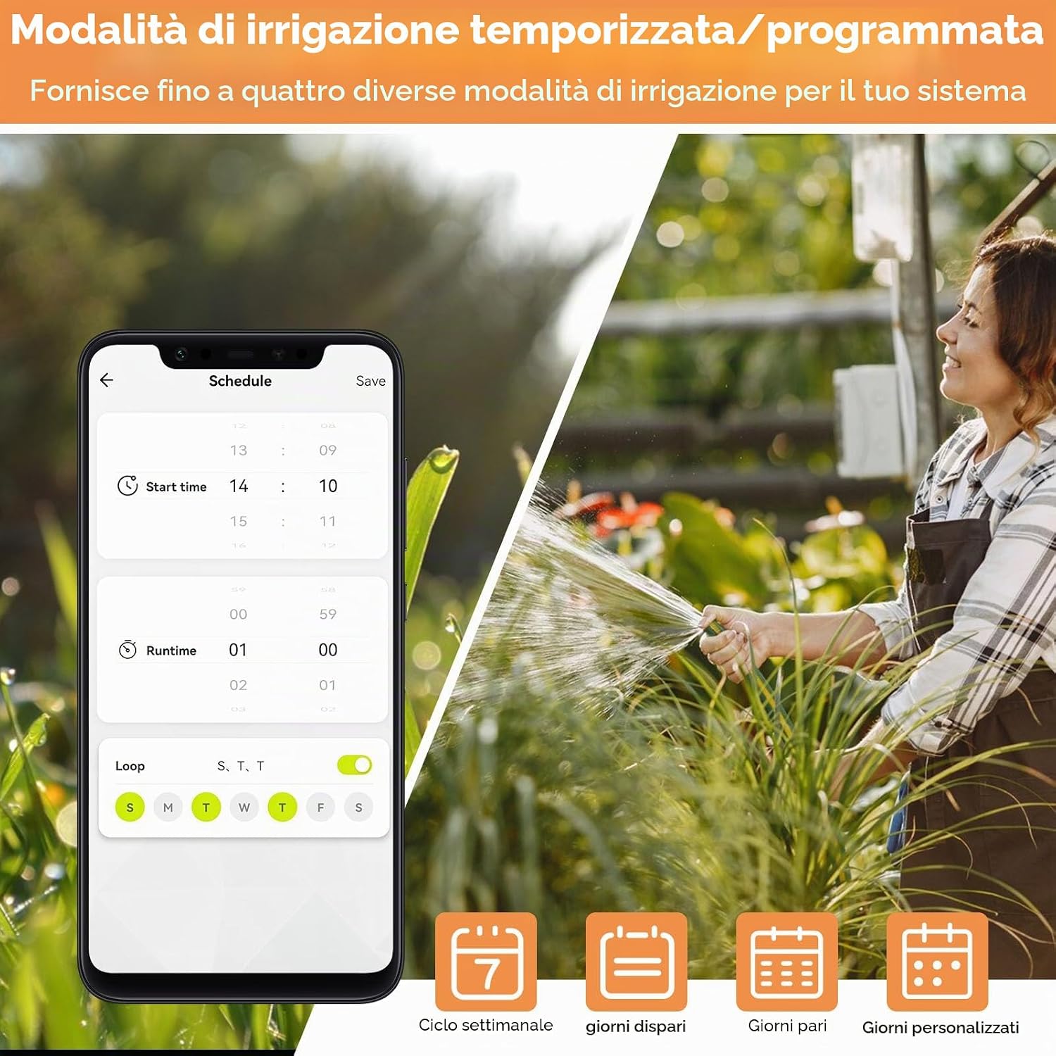 Detalle de Johgee irrigazione WLAN a 2 uscite: controllo intelligente per giardino con hub Wi‑Fi e compatibilità Alexa/Smart Life
