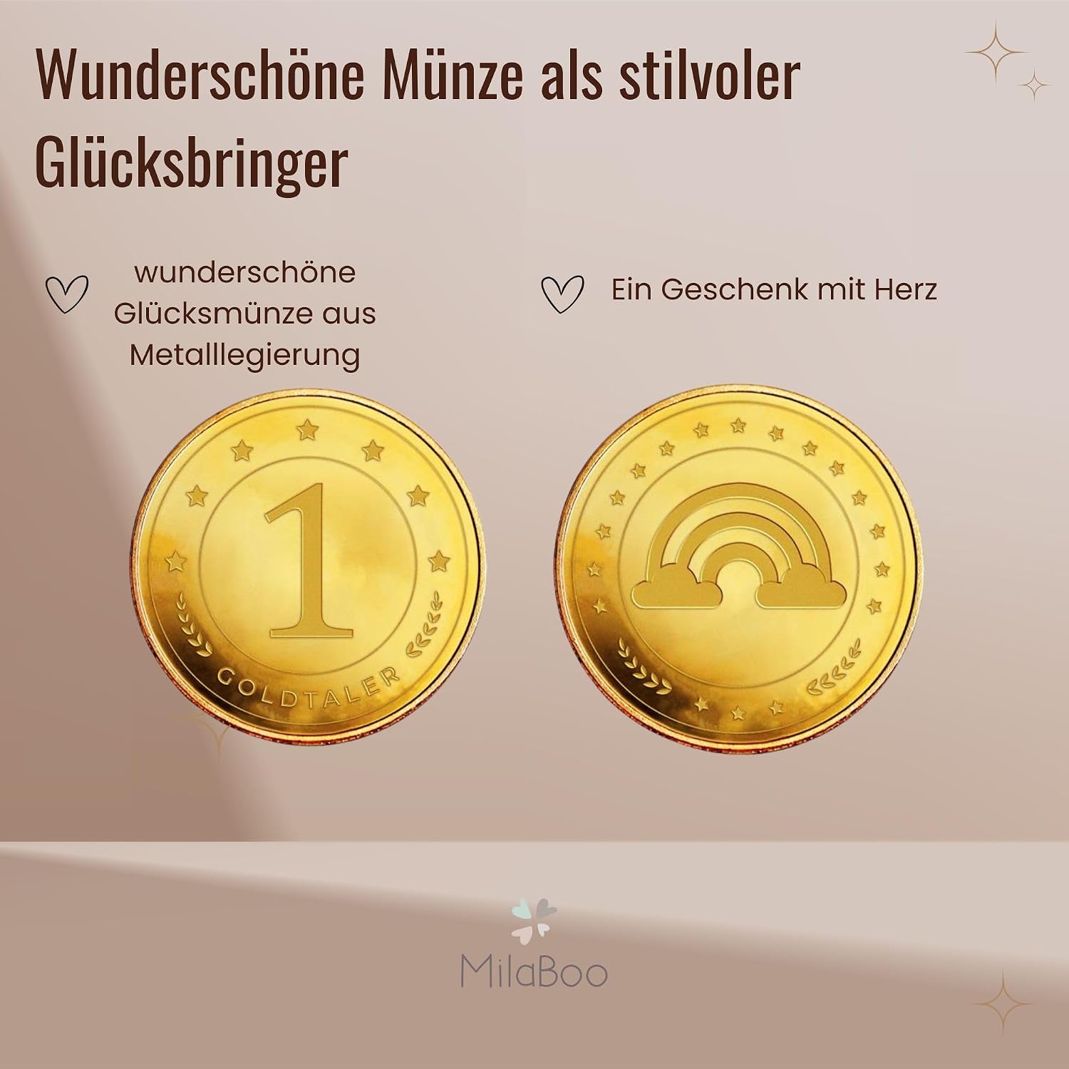 Detalle 1 de Milaboo Glücksmünze mit Karte – lyckomynt i metall med regnbågsmotiv, 6-pack