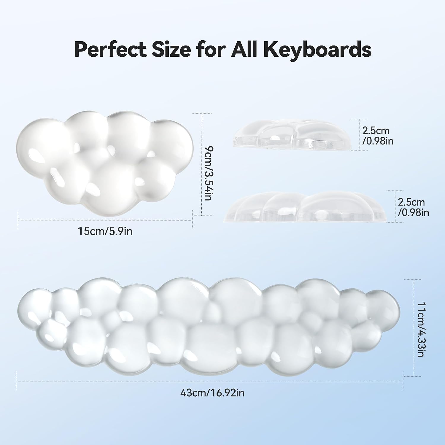 Thumbnail 1 de TECKNET Gel Cloud Wrist Rest Set, Clear Silicone Keyboard and Mouse Supports