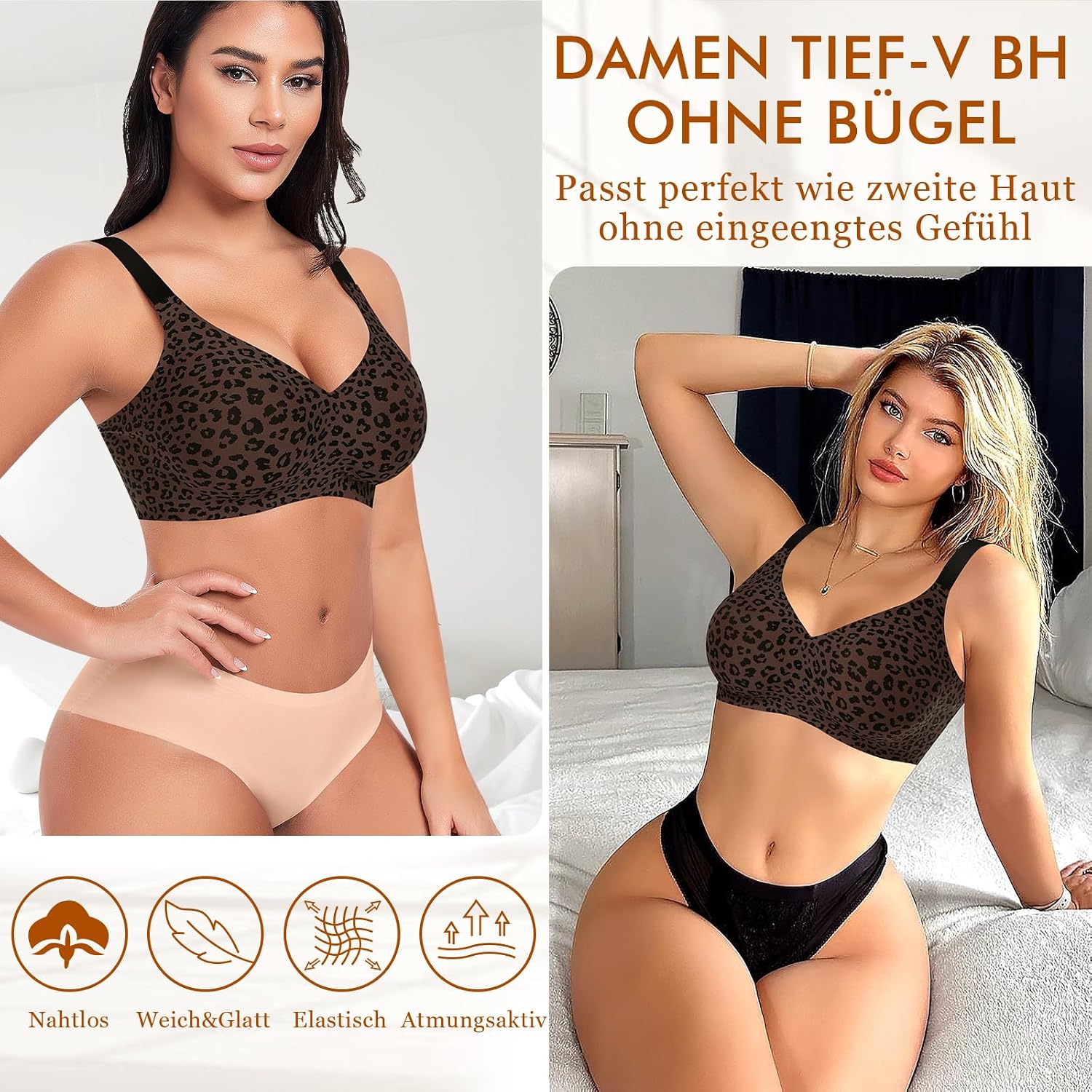 Detalle de Ganado Damen BH Ohne Bügel – Nahtloser Bralette mit V-Ausschnitt und W-Form Stützen