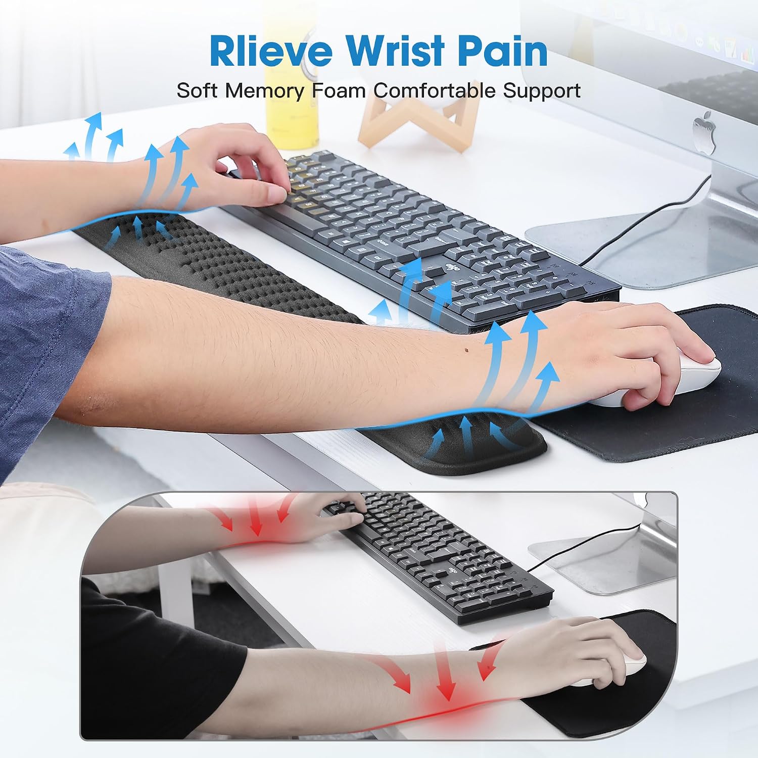 Thumbnail 1 de MEKASS Ergonomic Wrist Rest Set (Keyboard + Mouse) with Memory Foam and Non-Slip Silicone Base