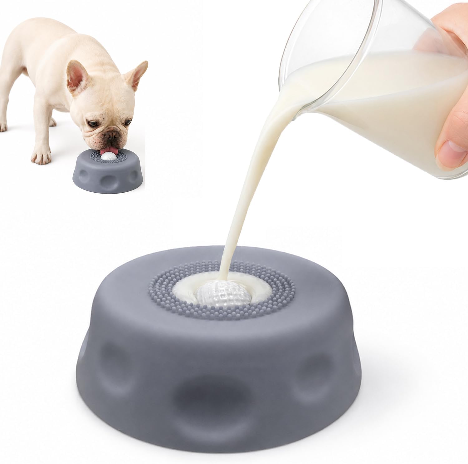Detalle de Qwicktail Dog Licking Bowl with Ball, 250ml Capacity – Anti-Slip Silicone Lick Bowl for Slower Eating