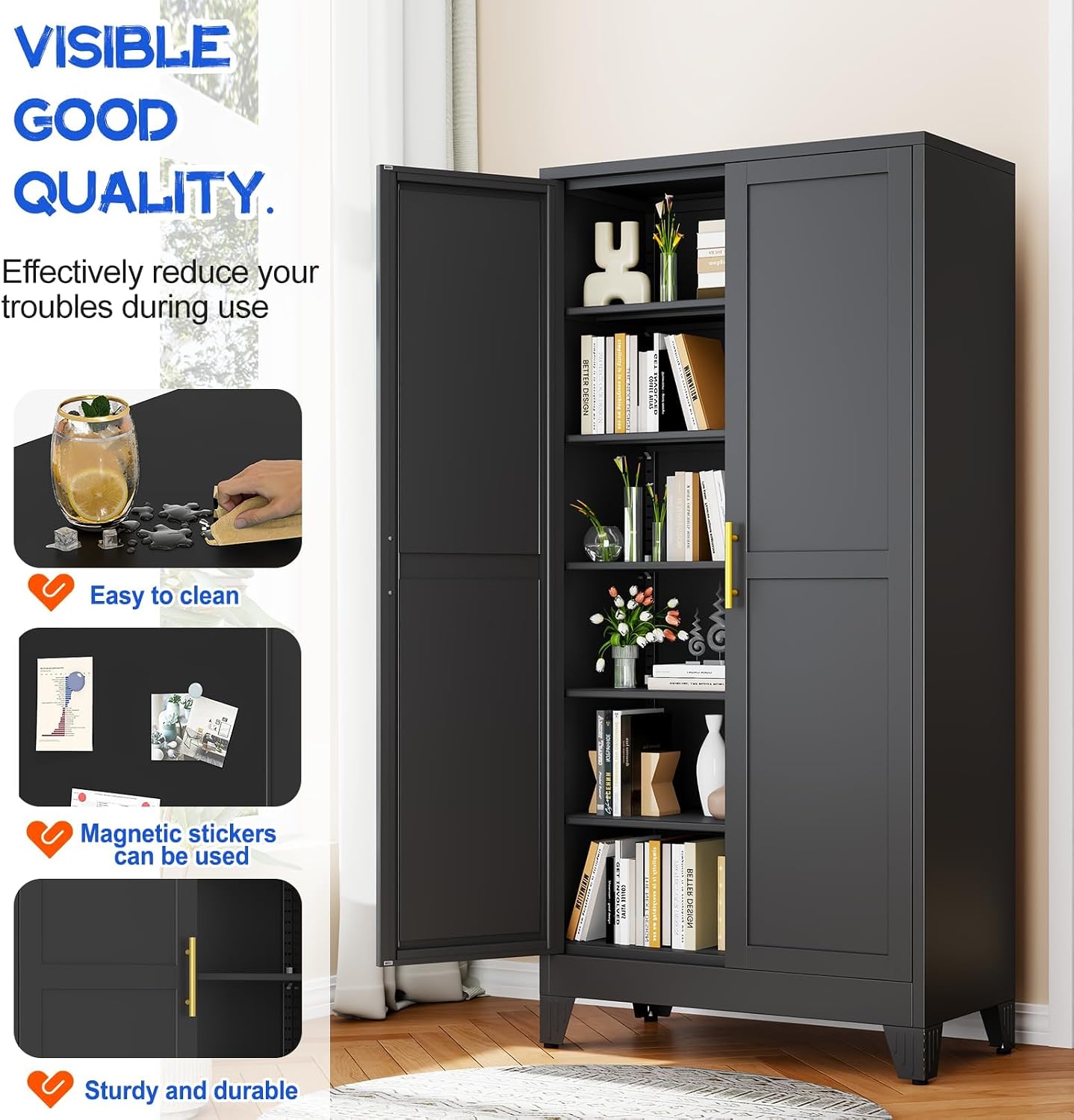 Thumbnail 2 de GAIOUS DKM-4456421-006 Metal Pantry Cabinet, Black, 5 Adjustable Shelves
